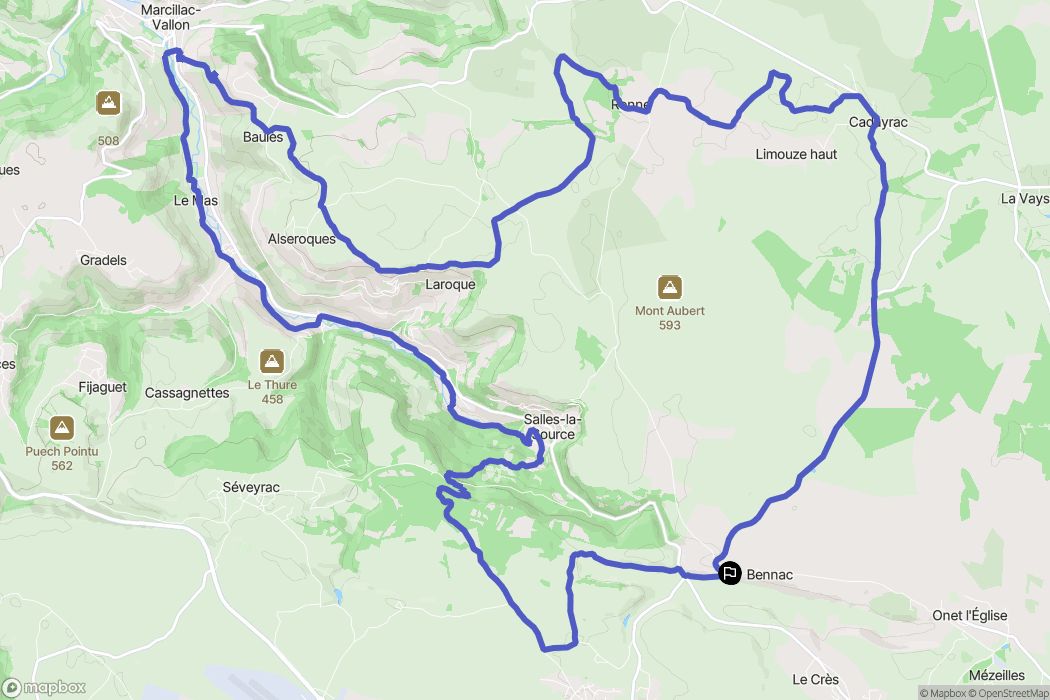 Salles-la-Source : carte du parcours de randonnée - France