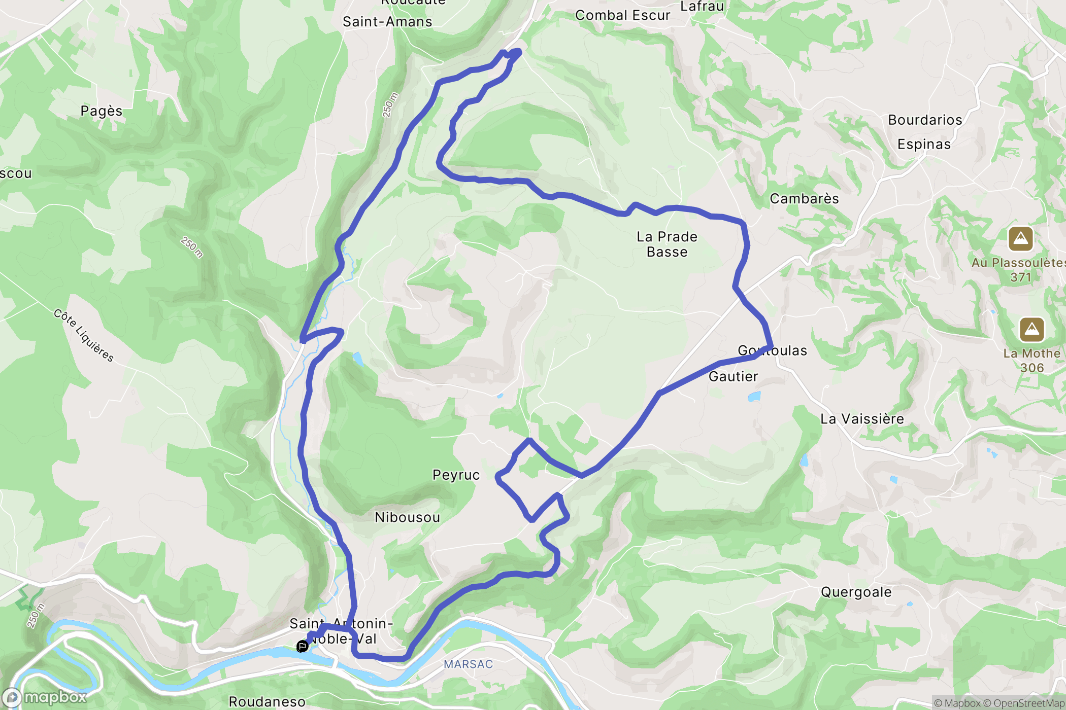Saint-Antonin-Noble-Val : carte du parcours de randonnée - France