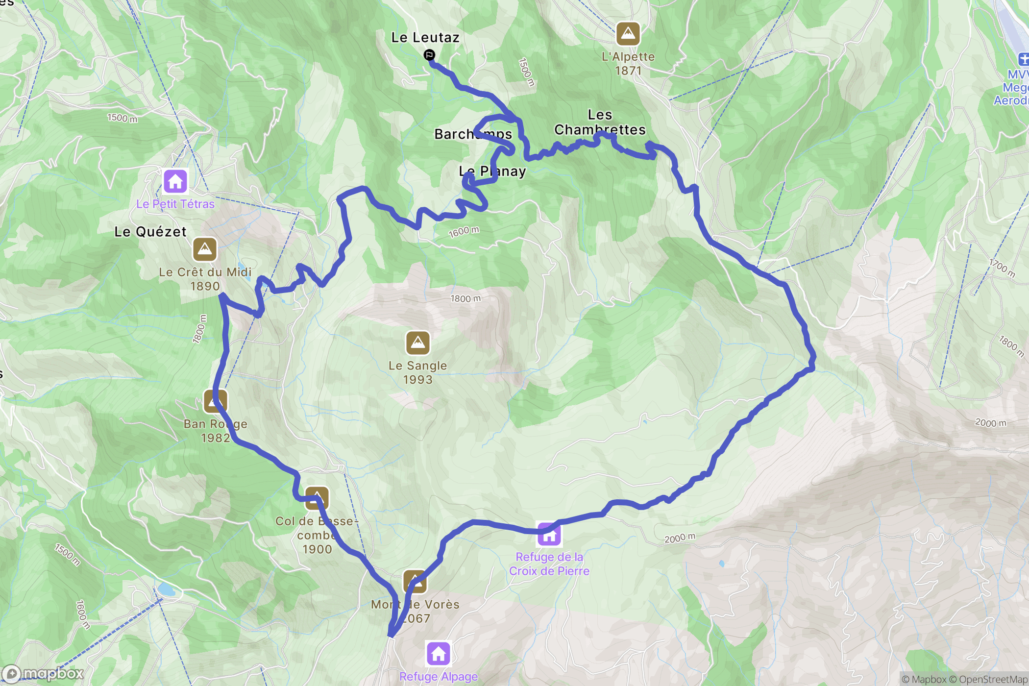 Megève : carte du parcours de randonnée - France