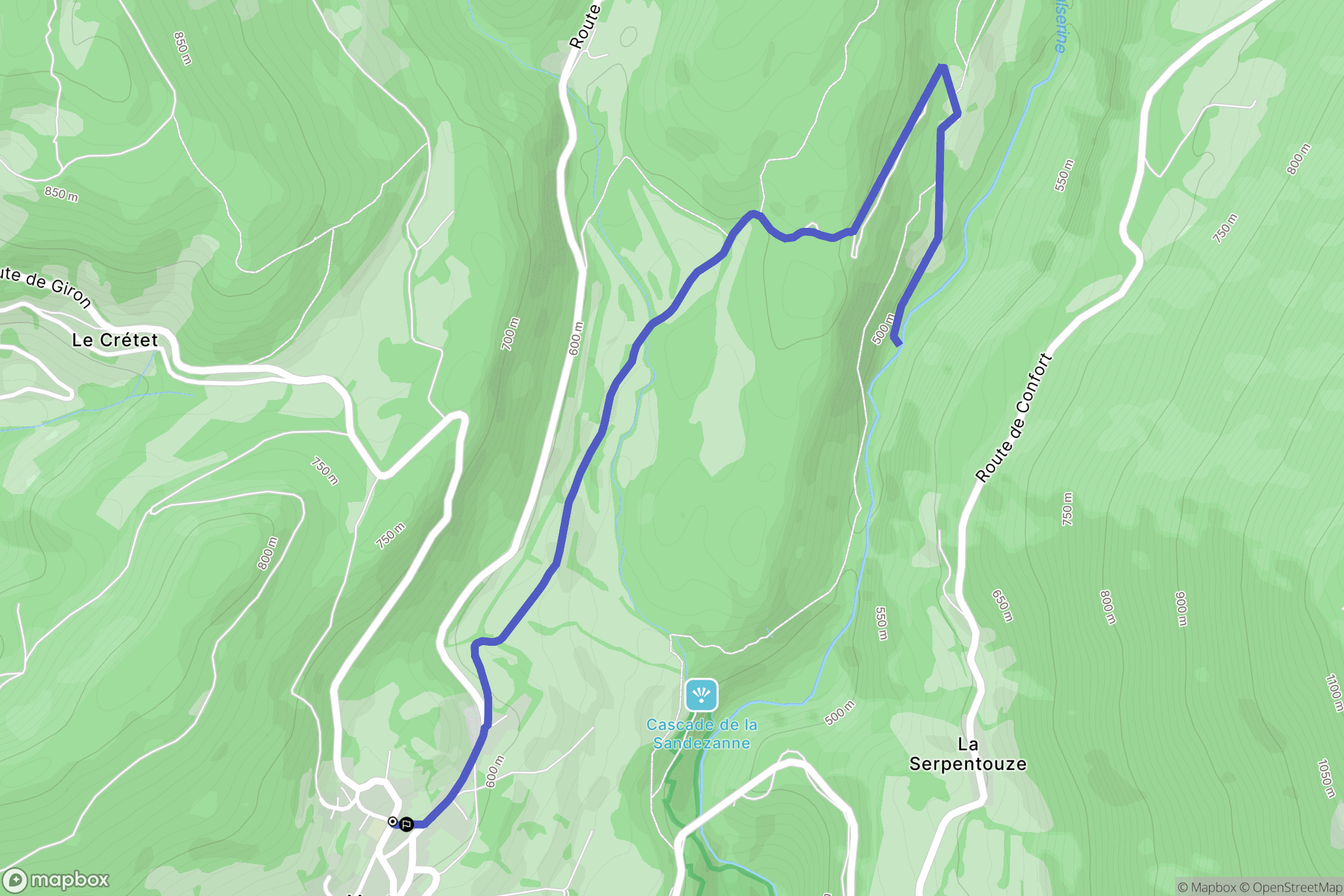 Montanges : carte du parcours de randonnée - France