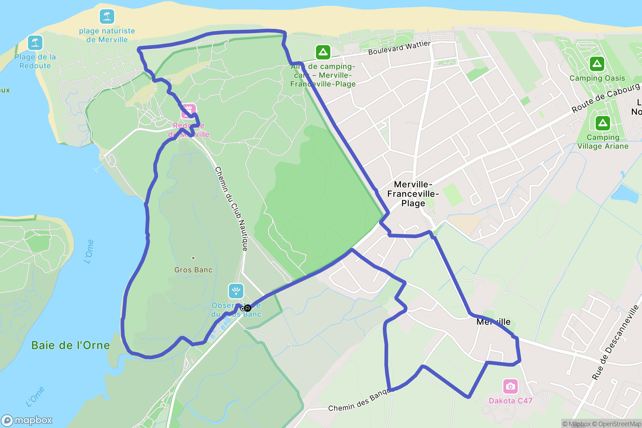 Merville-Franceville-Plage : carte du parcours de randonnée - France