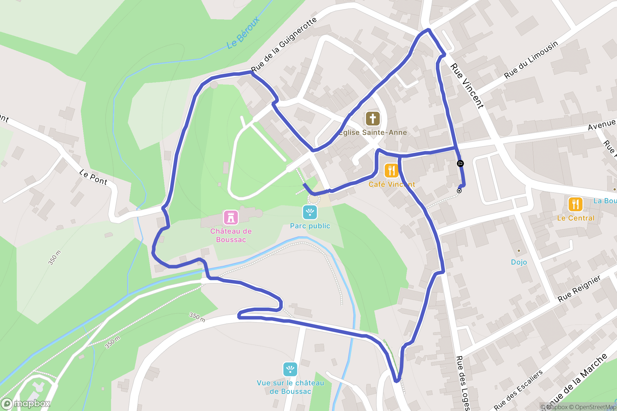 Boussac : carte du parcours de randonnée - France