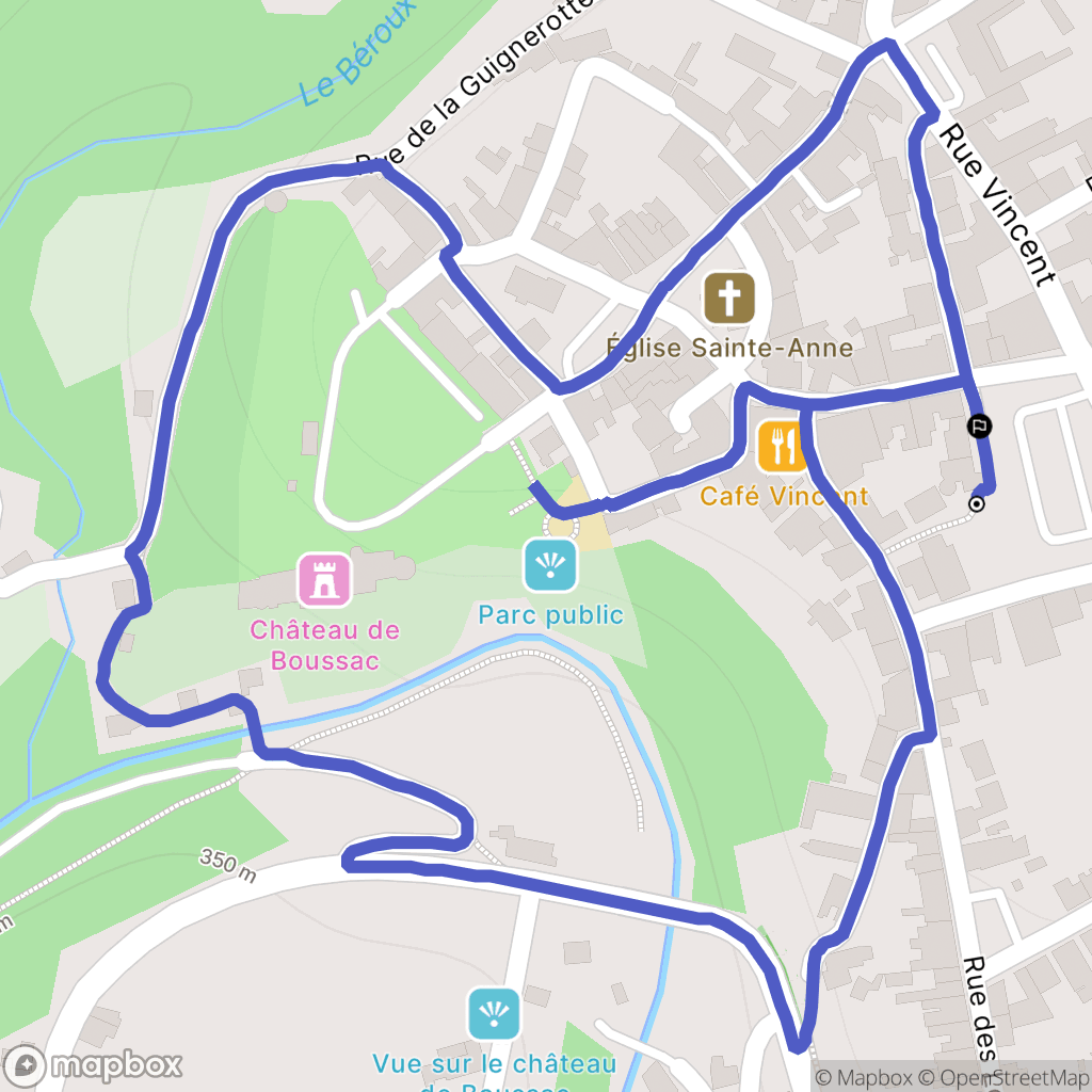 Boussac : carte du parcours de randonnée - France