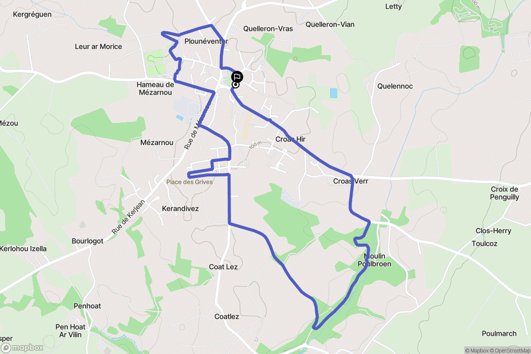 Plounéventer : carte du parcours de randonnée - France