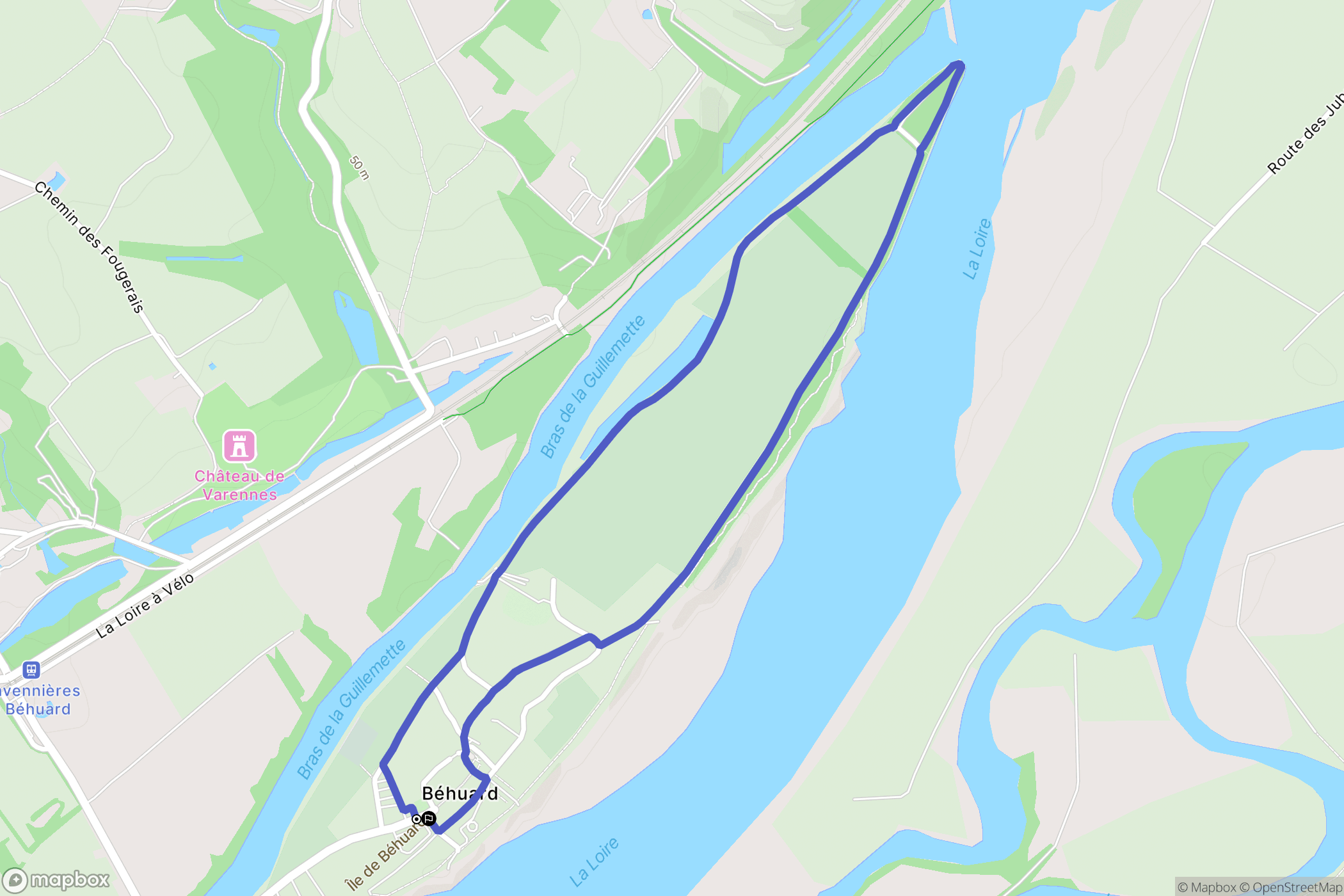Béhuard : carte du parcours de randonnée - France