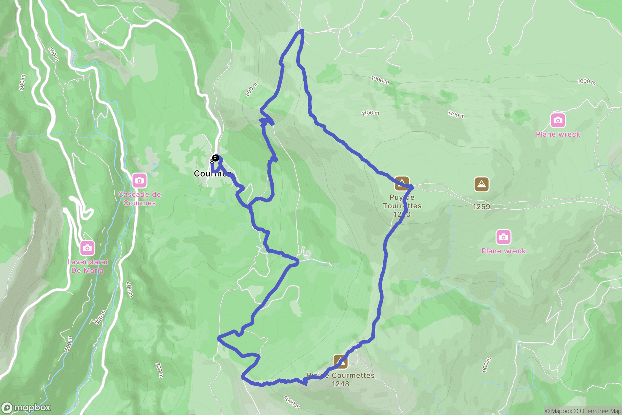 Courmes : carte du parcours de randonnée - France