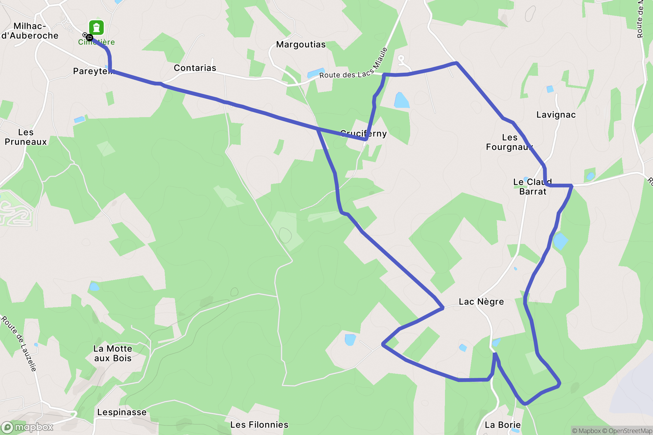 Bassillac et Auberoche : carte du parcours de randonnée - France