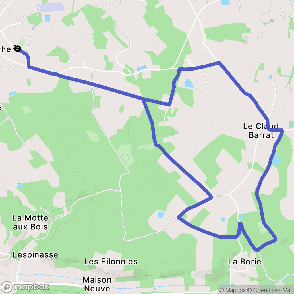 Bassillac et Auberoche : carte du parcours de randonnée - France