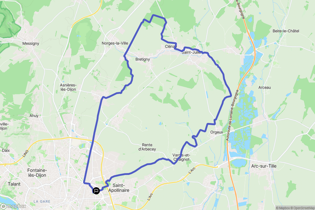 Dijon : carte du parcours de randonnée - France