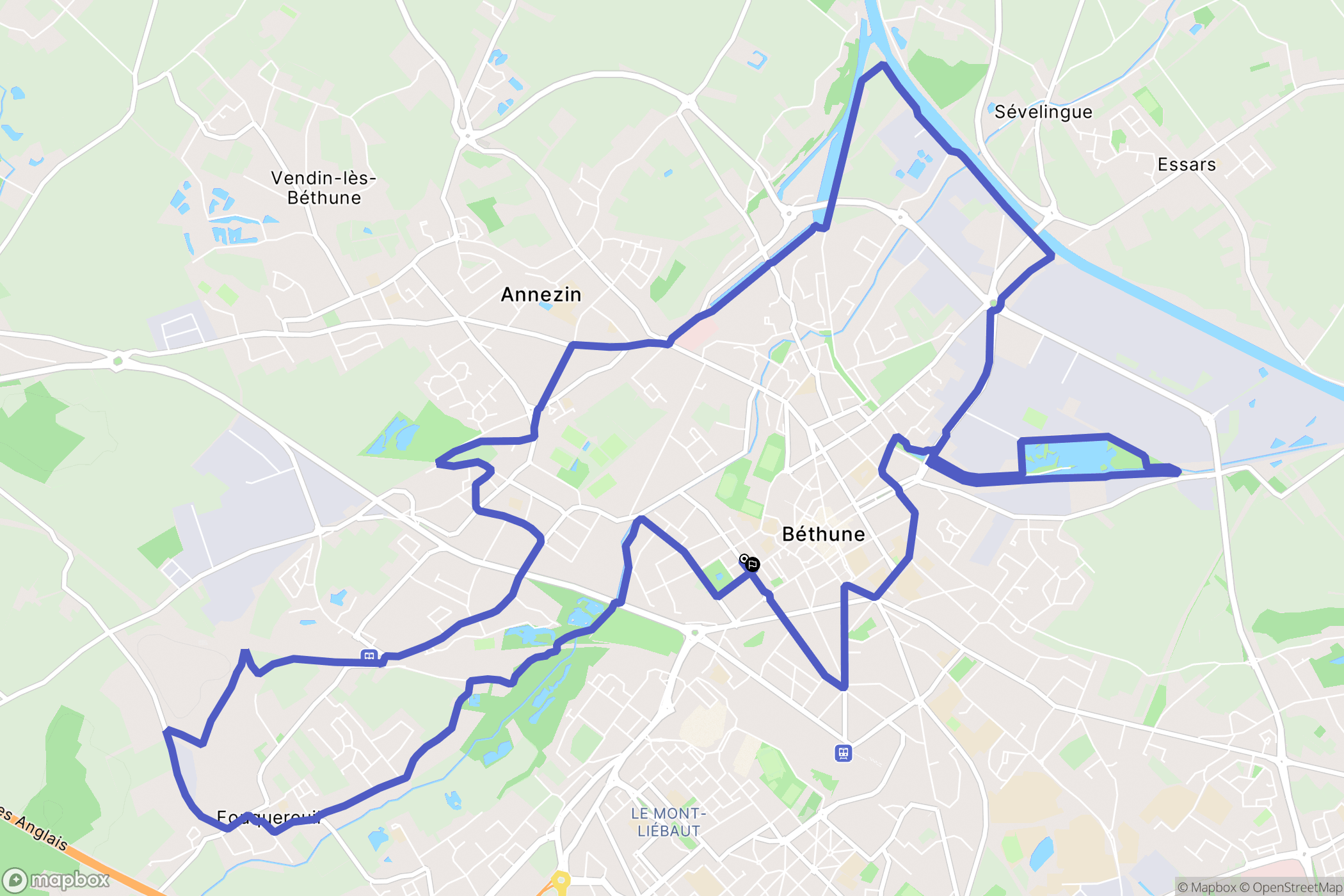 Béthune : carte du parcours de randonnée - France