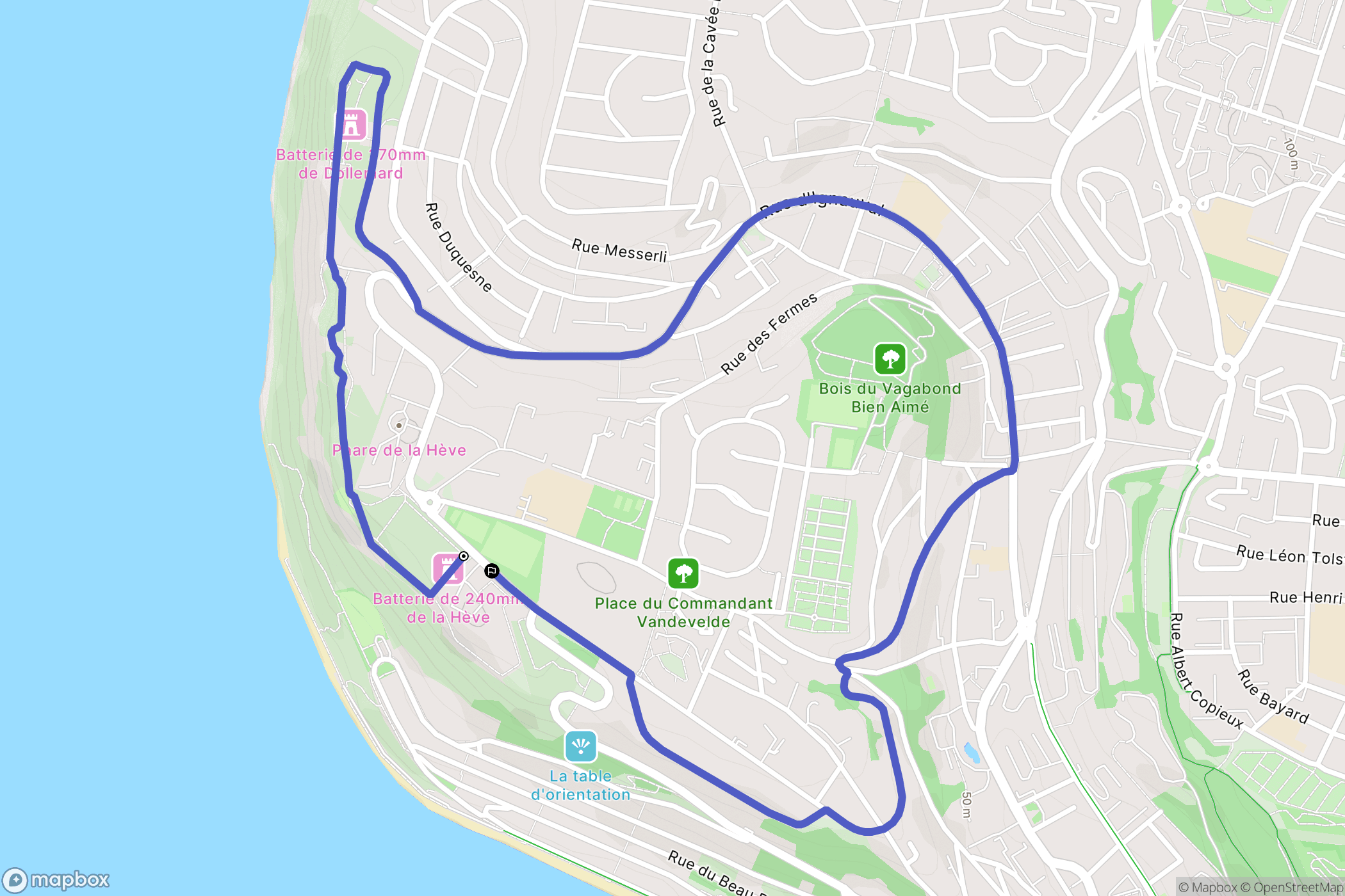Sainte-Adresse : carte du parcours de randonnée - France
