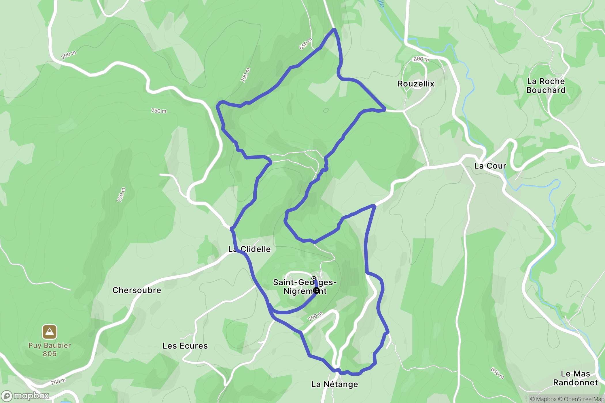 Saint-Georges-Nigremont : carte du parcours de randonnée - France