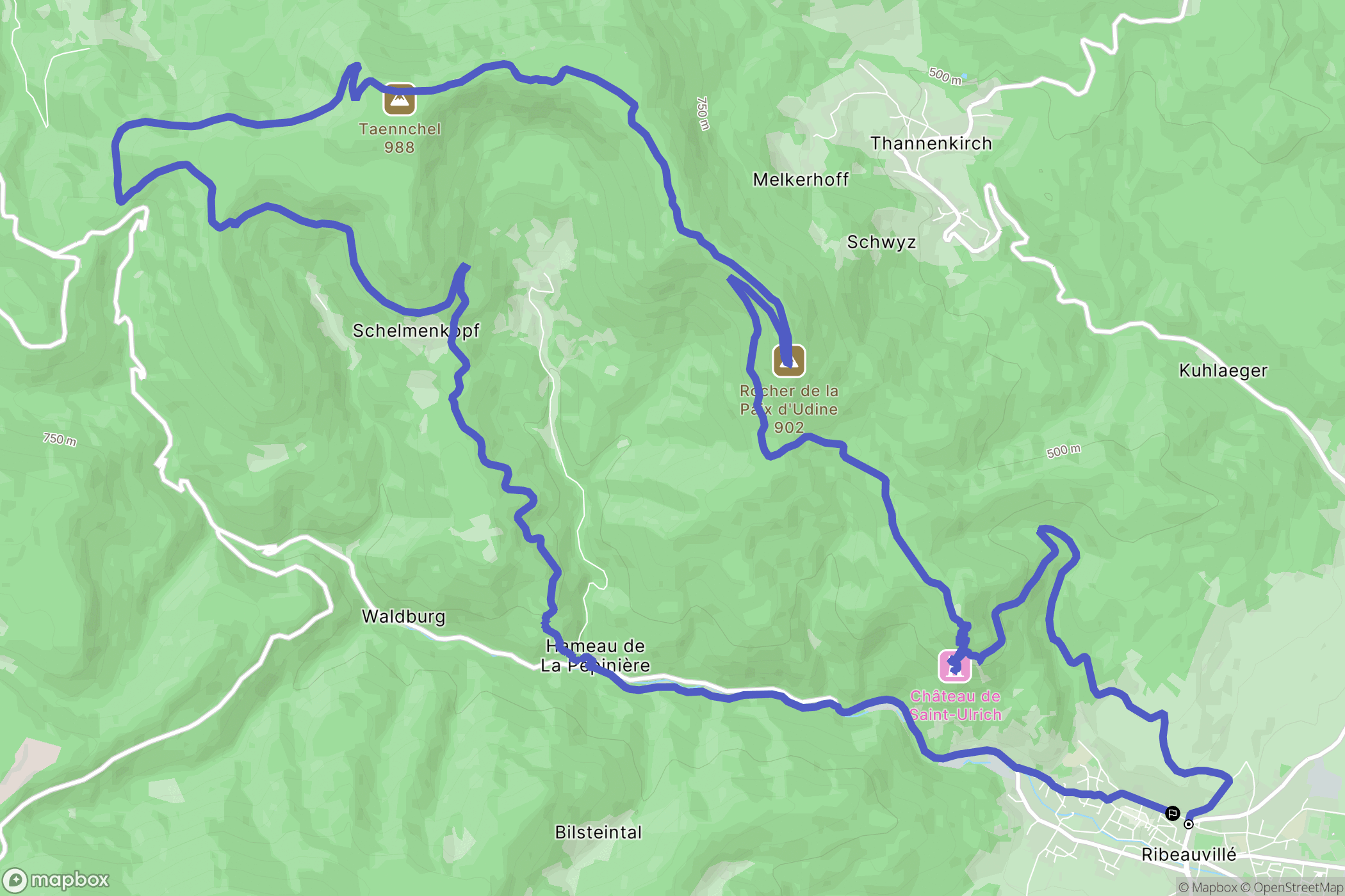 Ribeauvillé : carte du parcours de randonnée - France