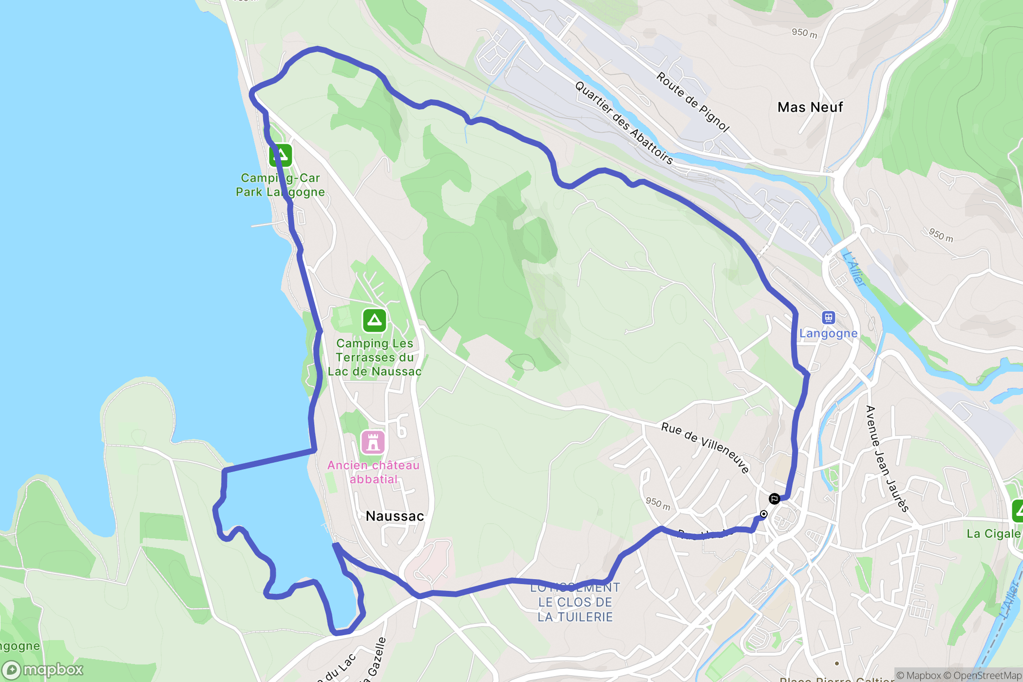 Langogne : carte du parcours de randonnée - France