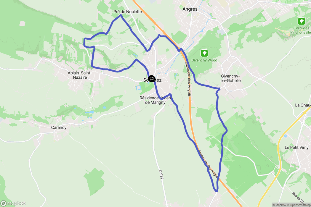 Souchez : carte du parcours de randonnée - France