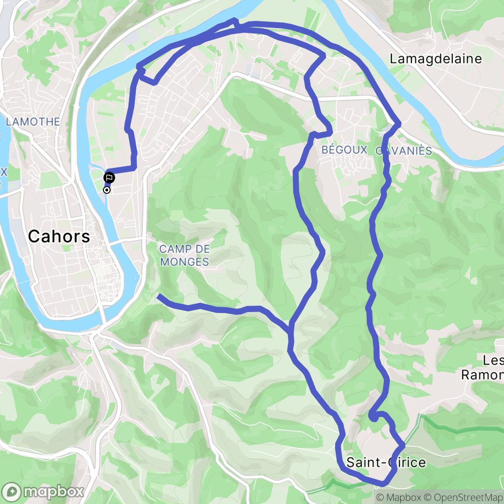 Cahors : carte du parcours de randonnée - France