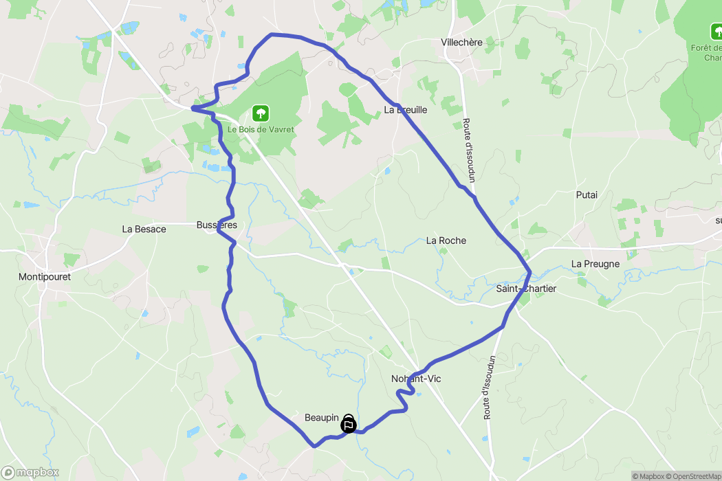 Nohant-Vic : carte du parcours de randonnée - France