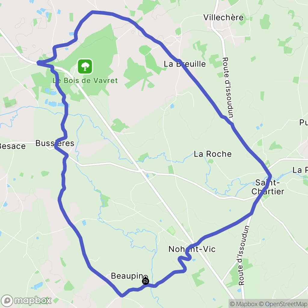 Nohant-Vic : carte du parcours de randonnée - France