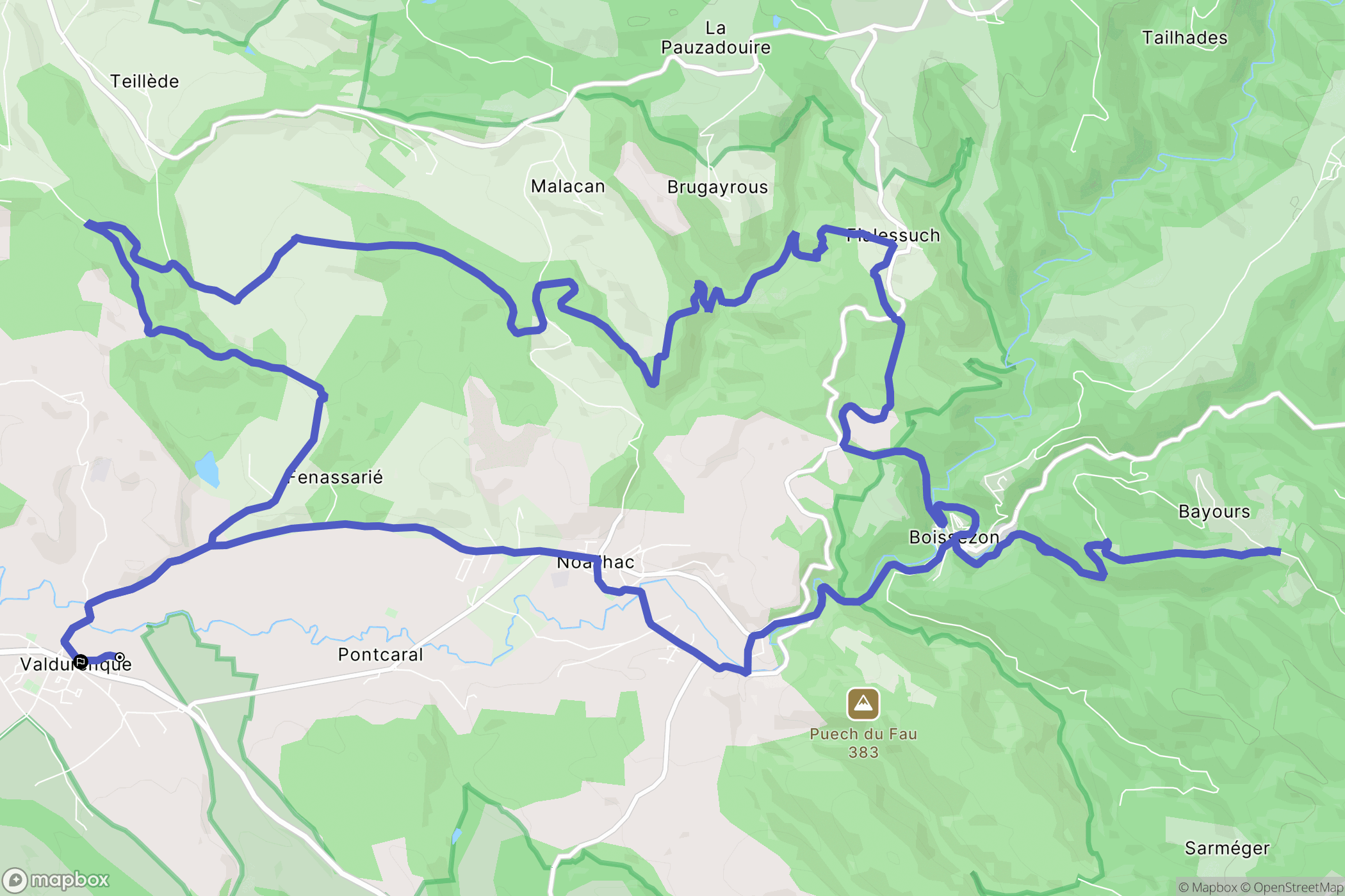 Valdurenque : carte du parcours de randonnée - France