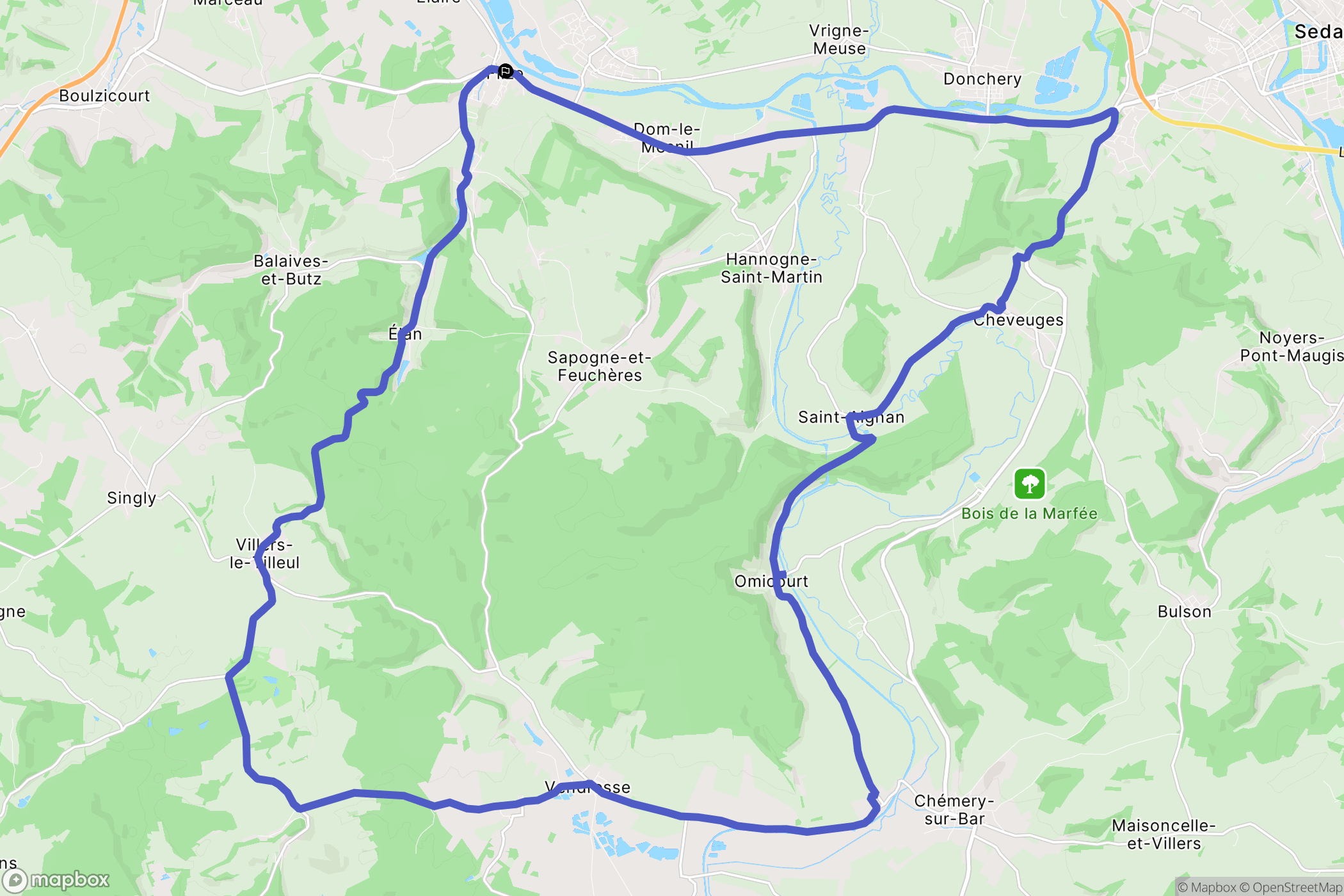Flize : carte du parcours de randonnée - France