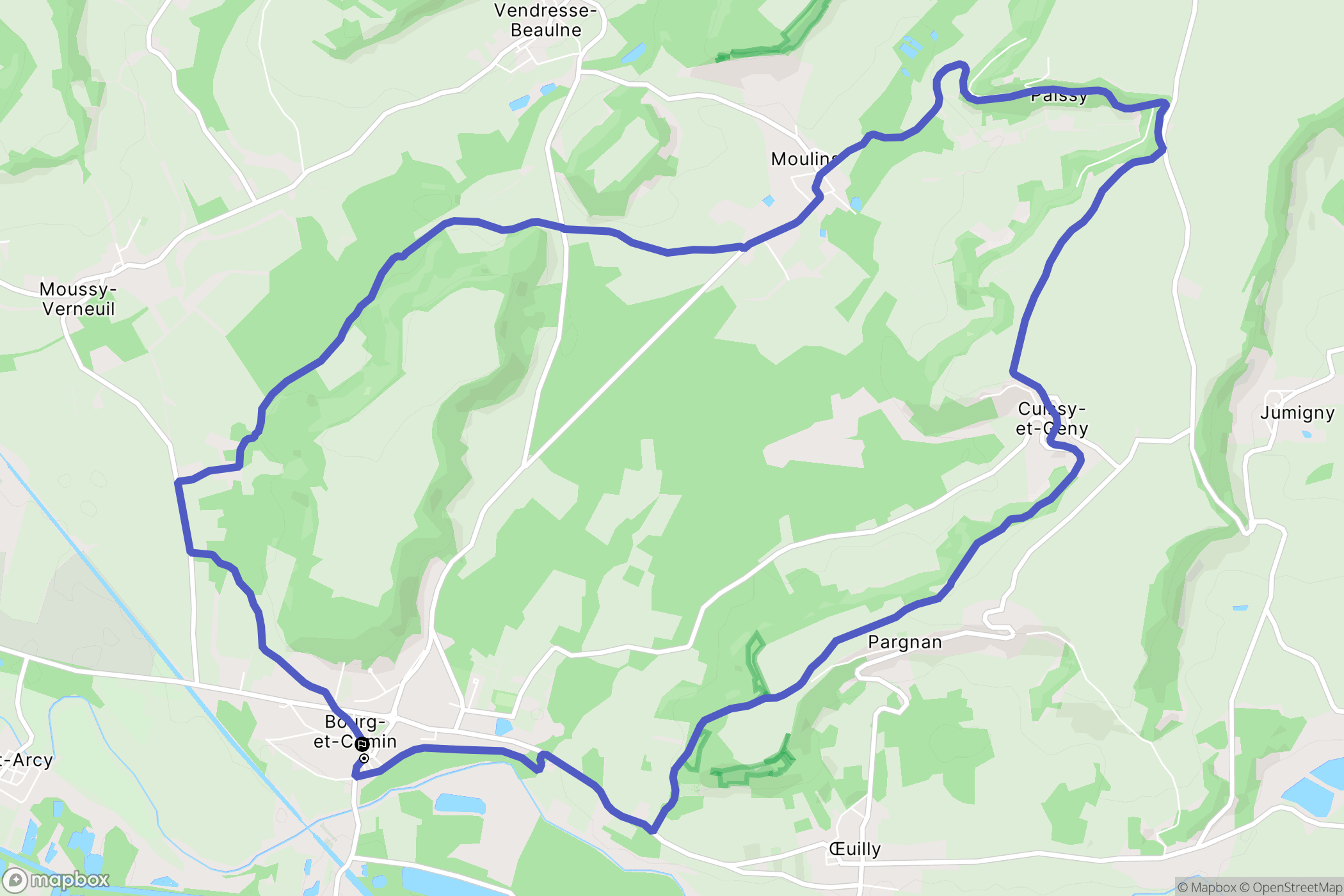 Bourg-et-Comin : carte du parcours de randonnée - France