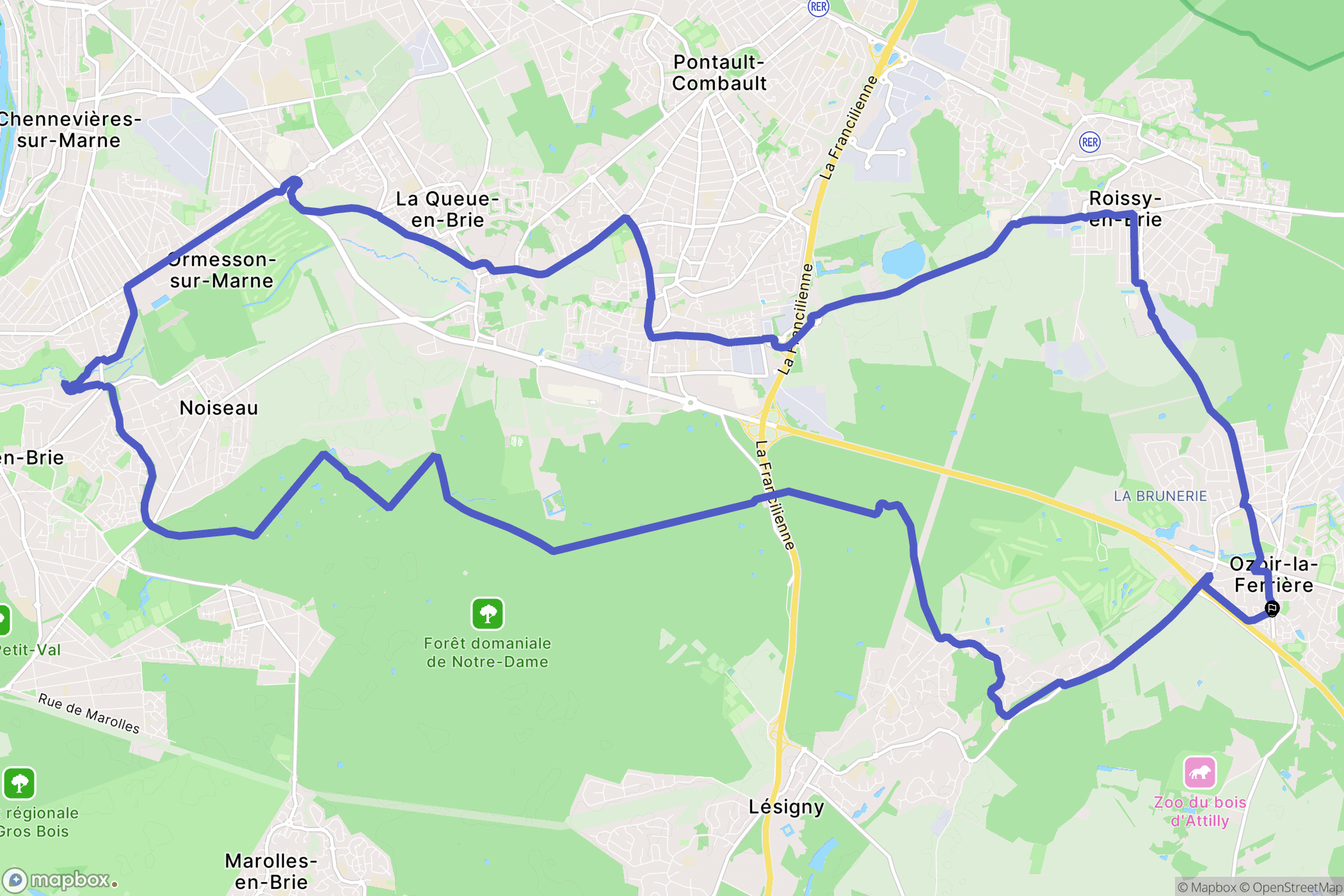 Ozoir-la-Ferrière : carte du parcours de randonnée - France