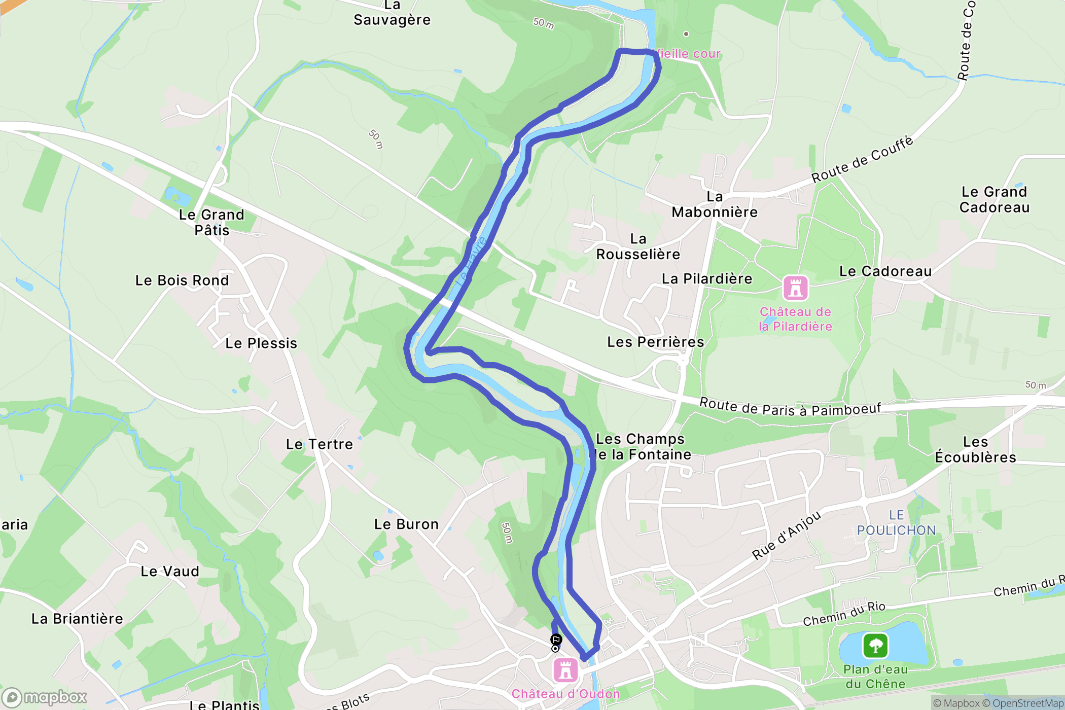 Oudon : carte du parcours de randonnée - France