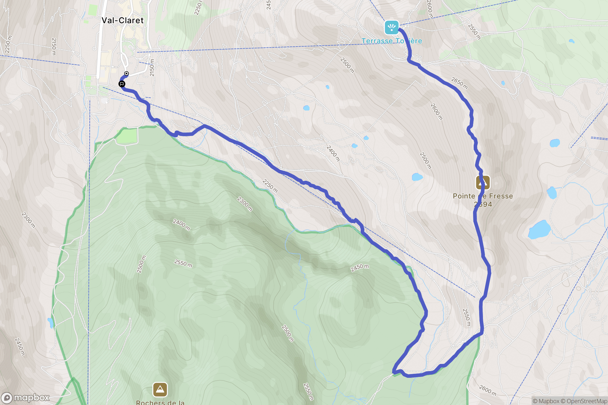 Tignes : carte du parcours de randonnée - France