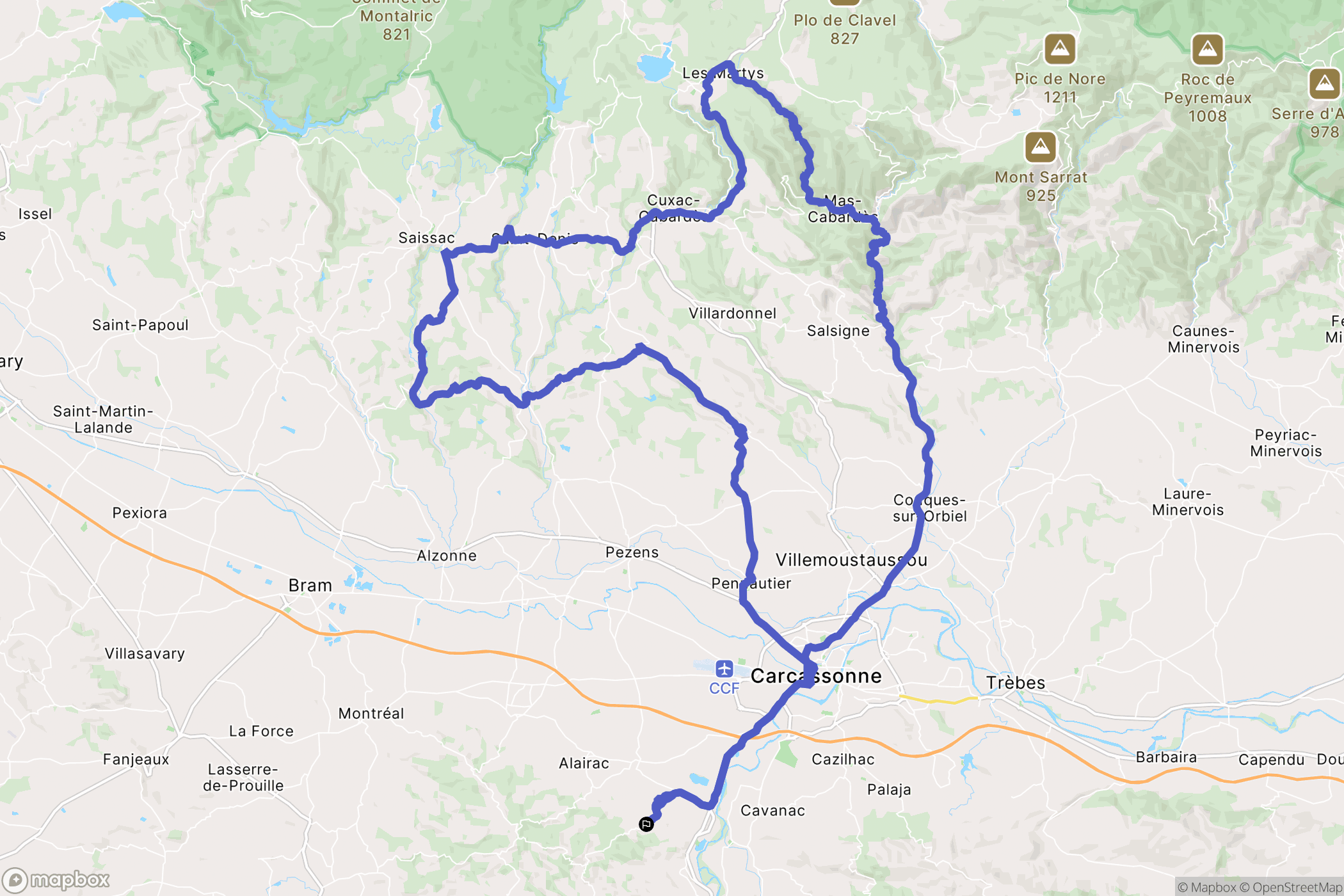 Roullens : carte du parcours de randonnée - France