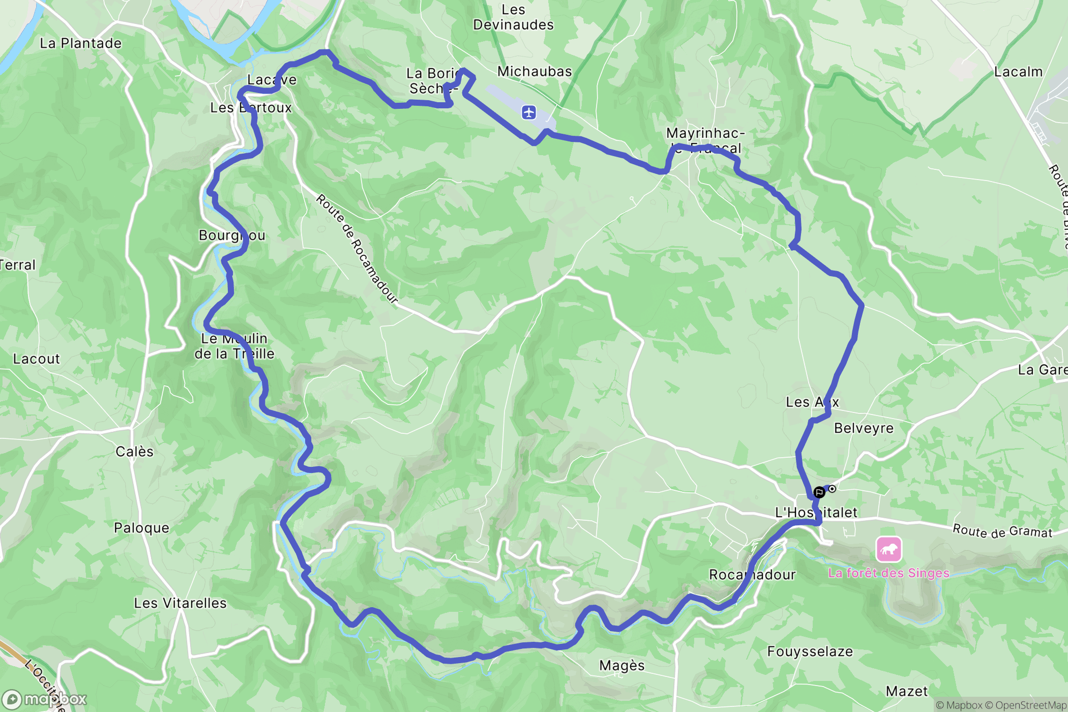 Rocamadour : carte du parcours de randonnée - France