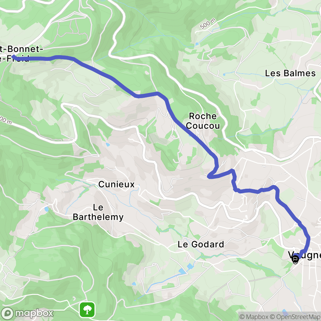 Vaugneray : carte du parcours de randonnée - France