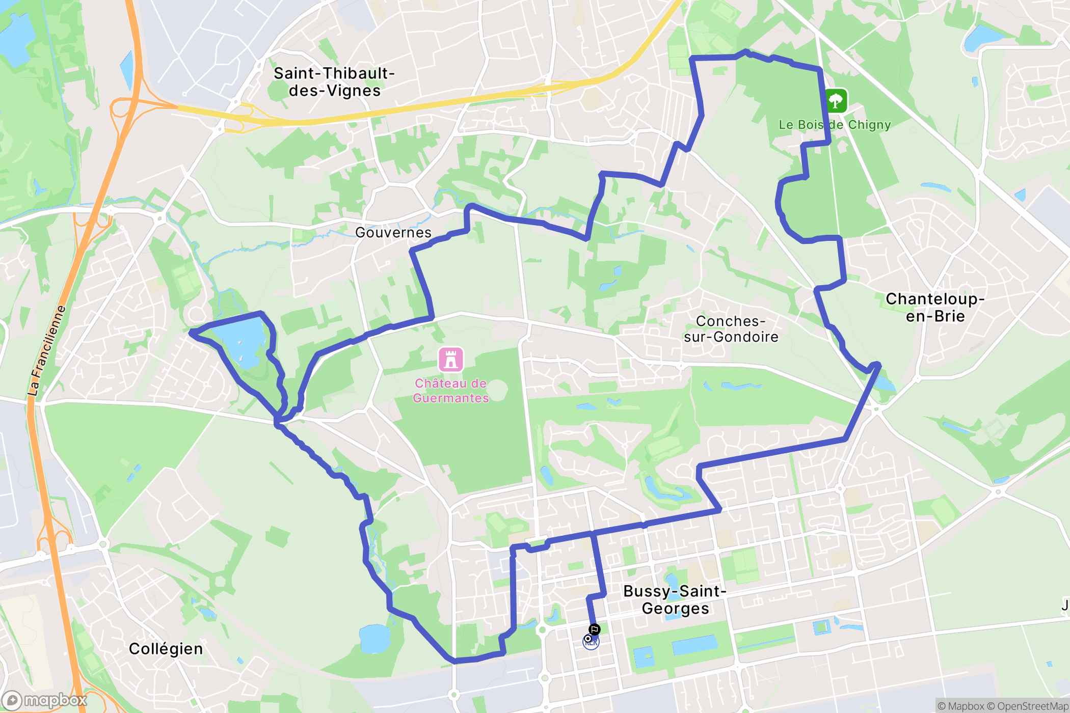Bussy-Saint-Georges : carte du parcours de randonnée - France