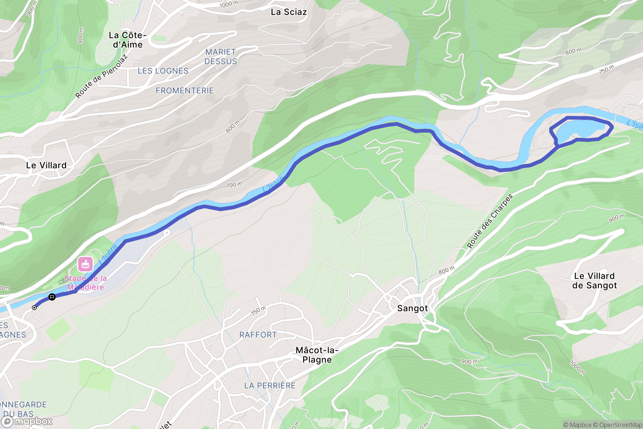 La Plagne-Tarentaise : carte du parcours de randonnée - France