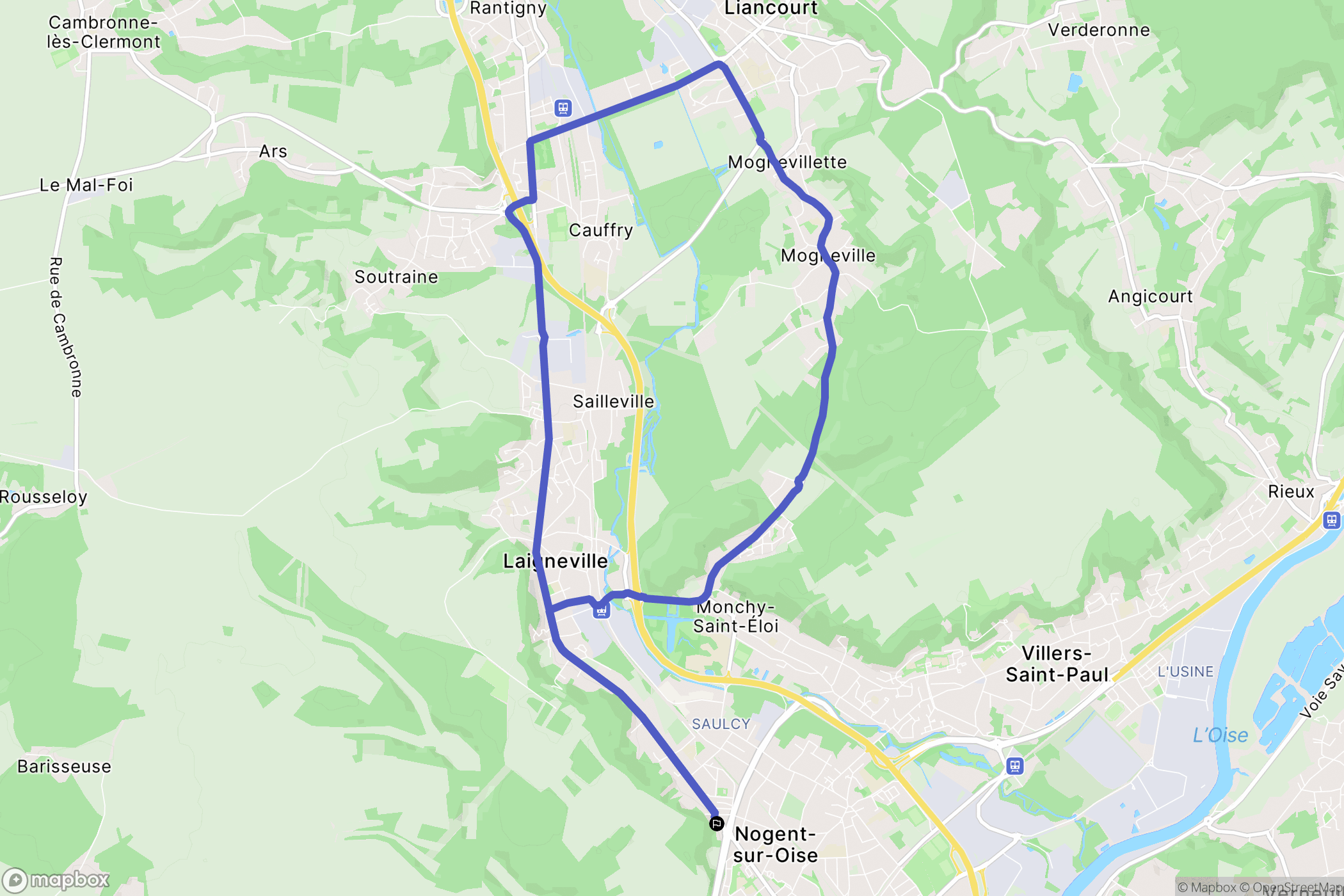 Nogent-sur-Oise : carte du parcours de randonnée - France