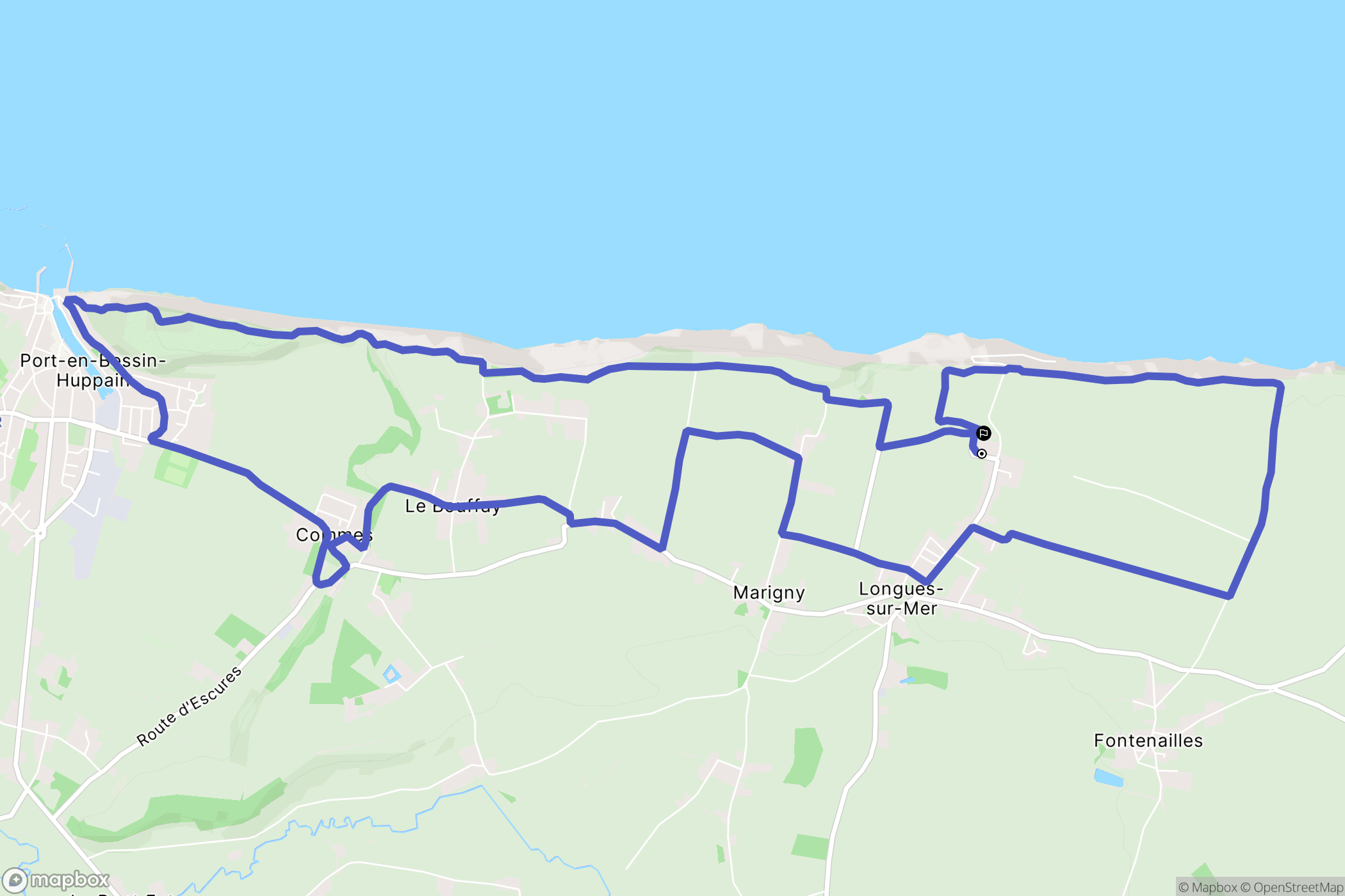 Longues-sur-Mer : carte du parcours de randonnée - France