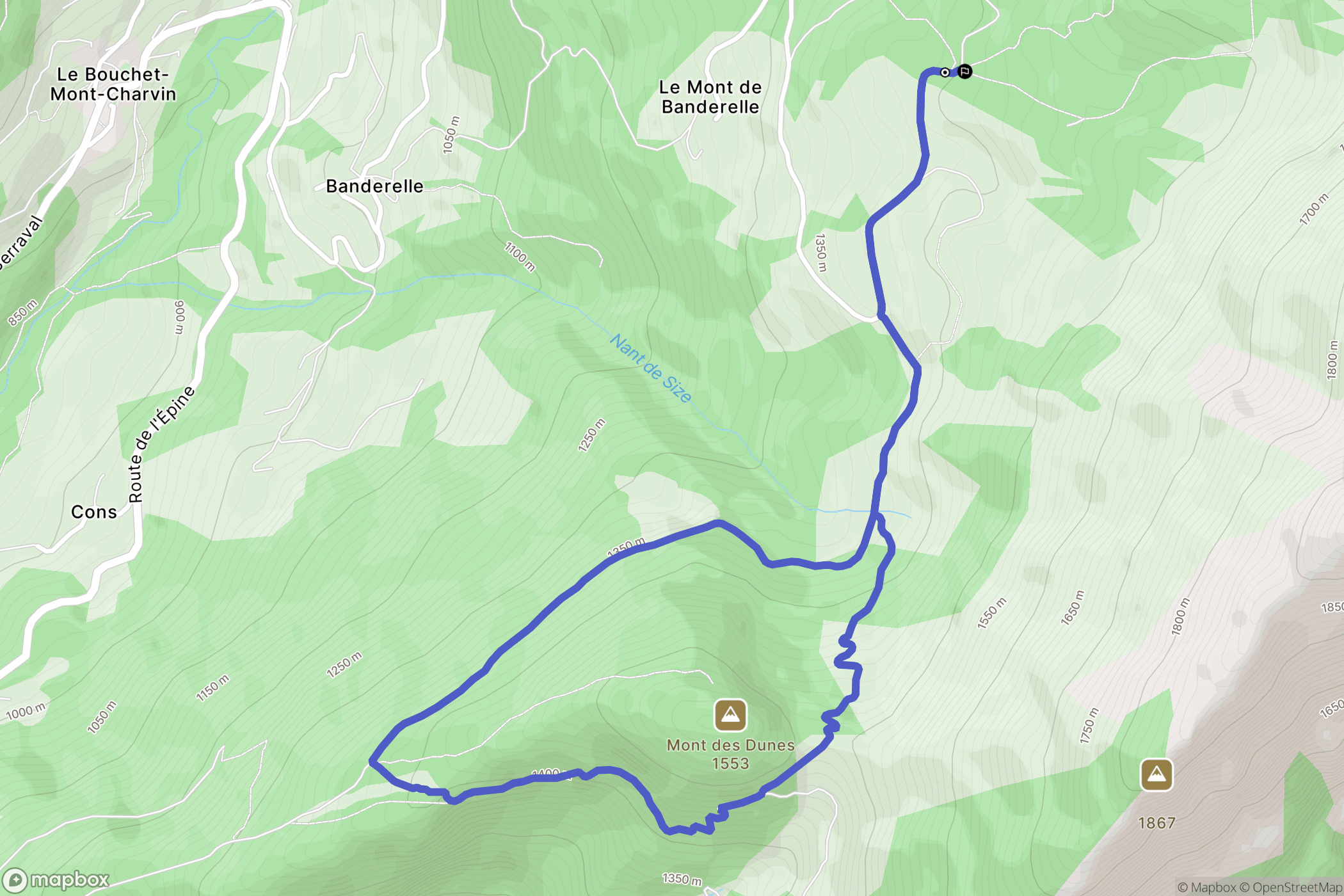 Le Bouchet Mont Charvin : carte du parcours de randonnée - France