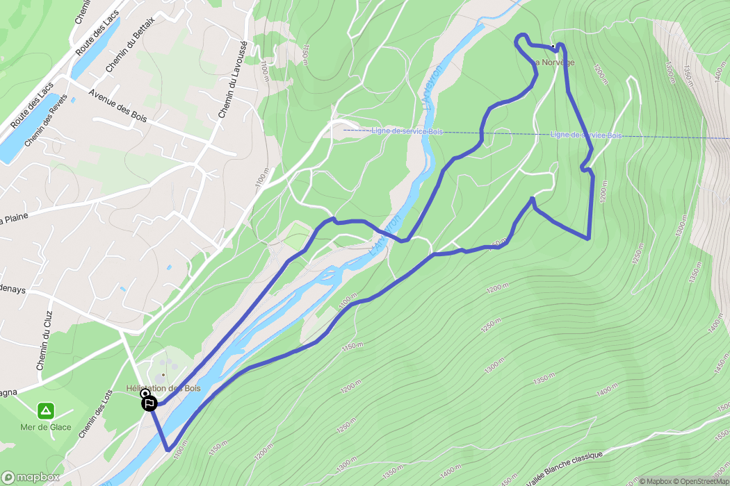 Chamonix-Mont-Blanc : carte du parcours de randonnée - France
