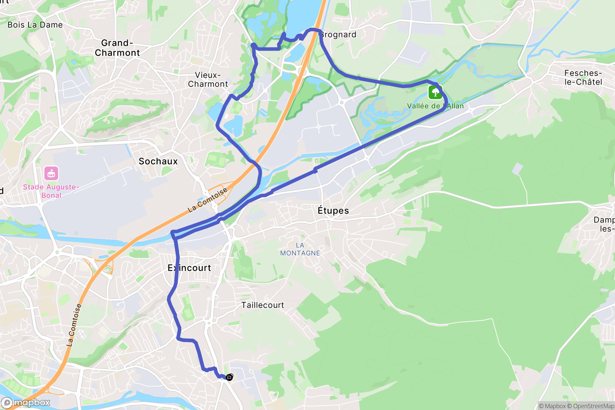 Audincourt : carte du parcours de randonnée - France