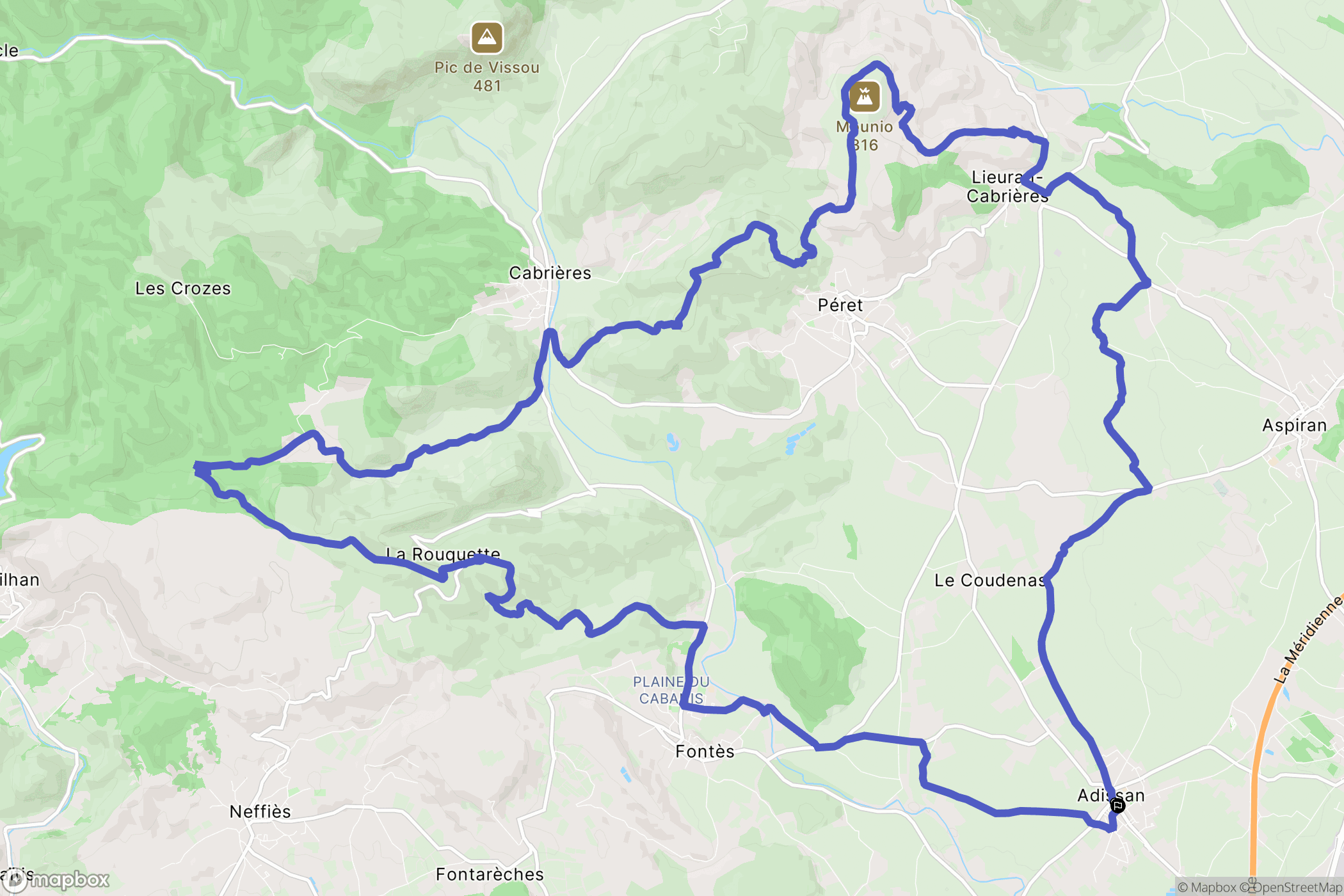 Adissan : carte du parcours de randonnée - France