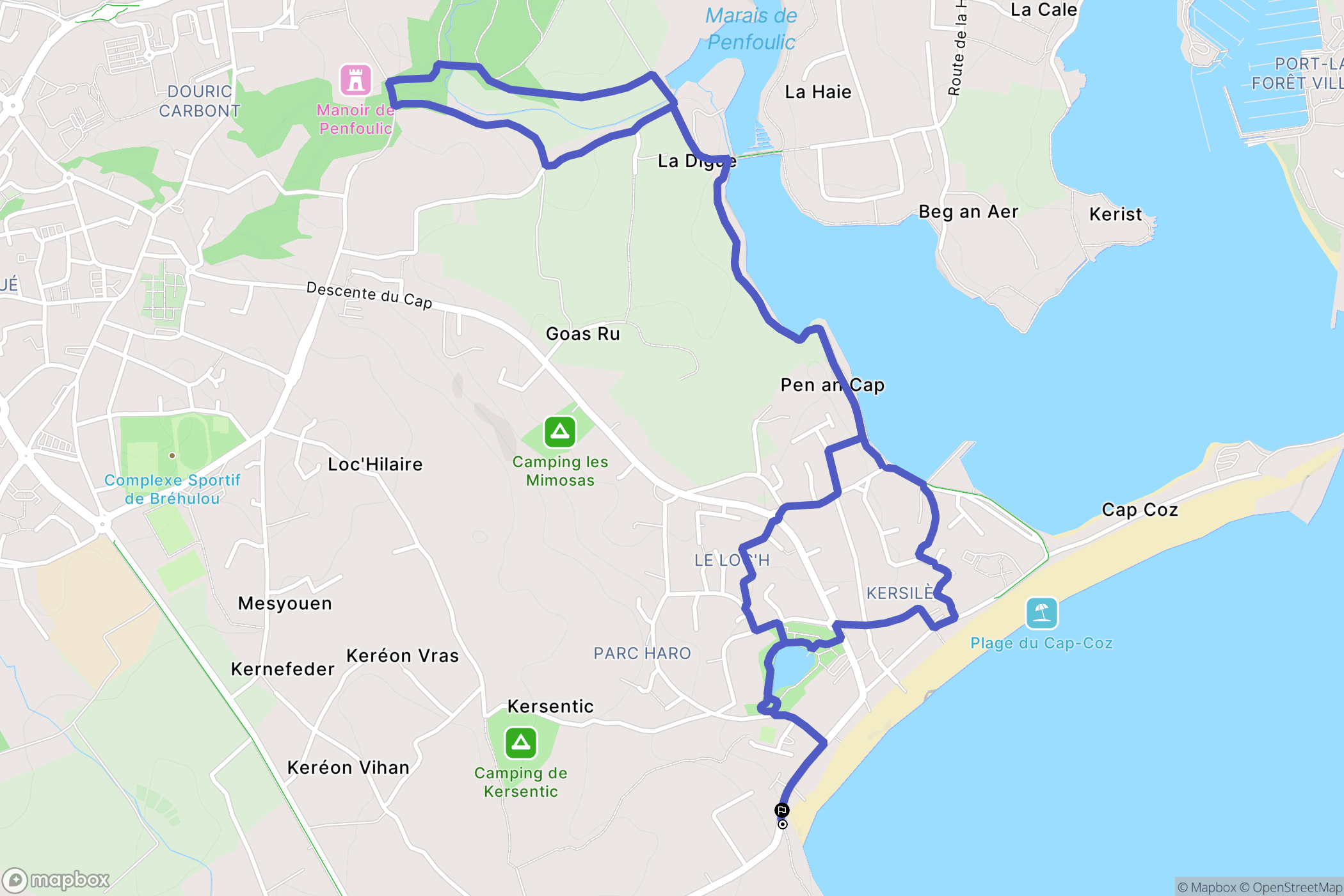 Fouesnant : carte du parcours de randonnée - France