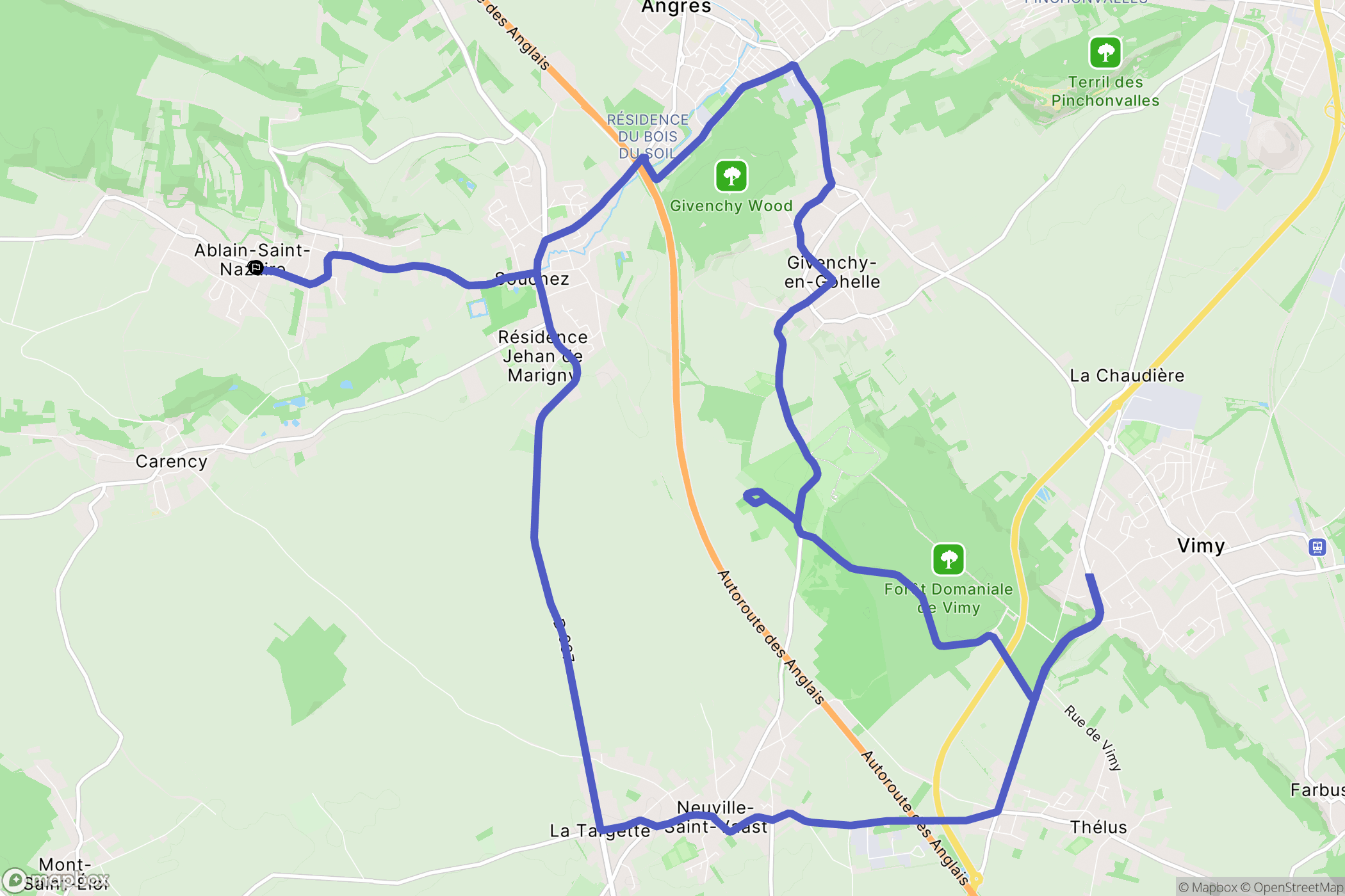 Ablain-Saint-Nazaire : carte du parcours de randonnée - France