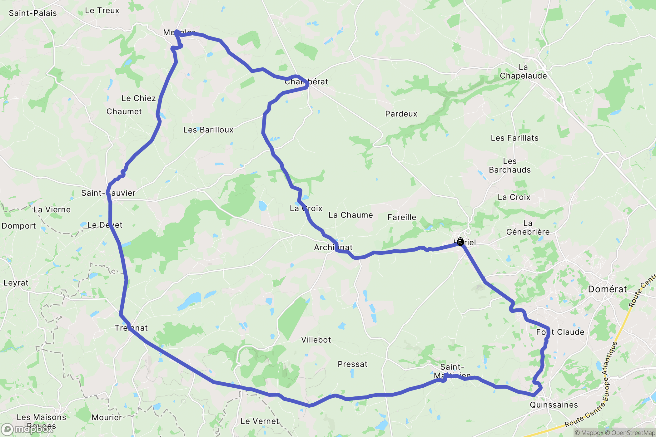 Huriel : carte du parcours de randonnée - France