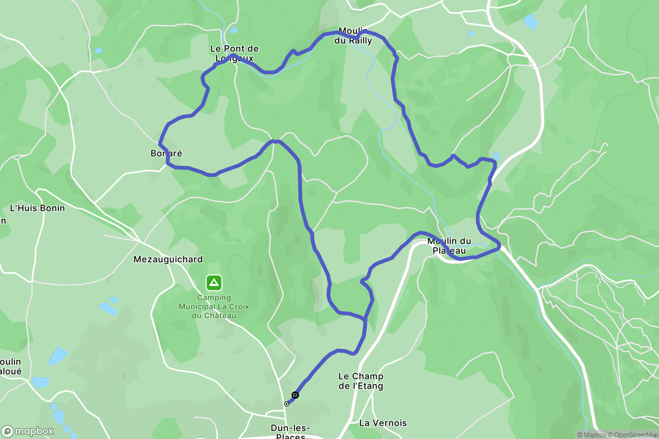 Dun-les-Places : carte du parcours de randonnée - France