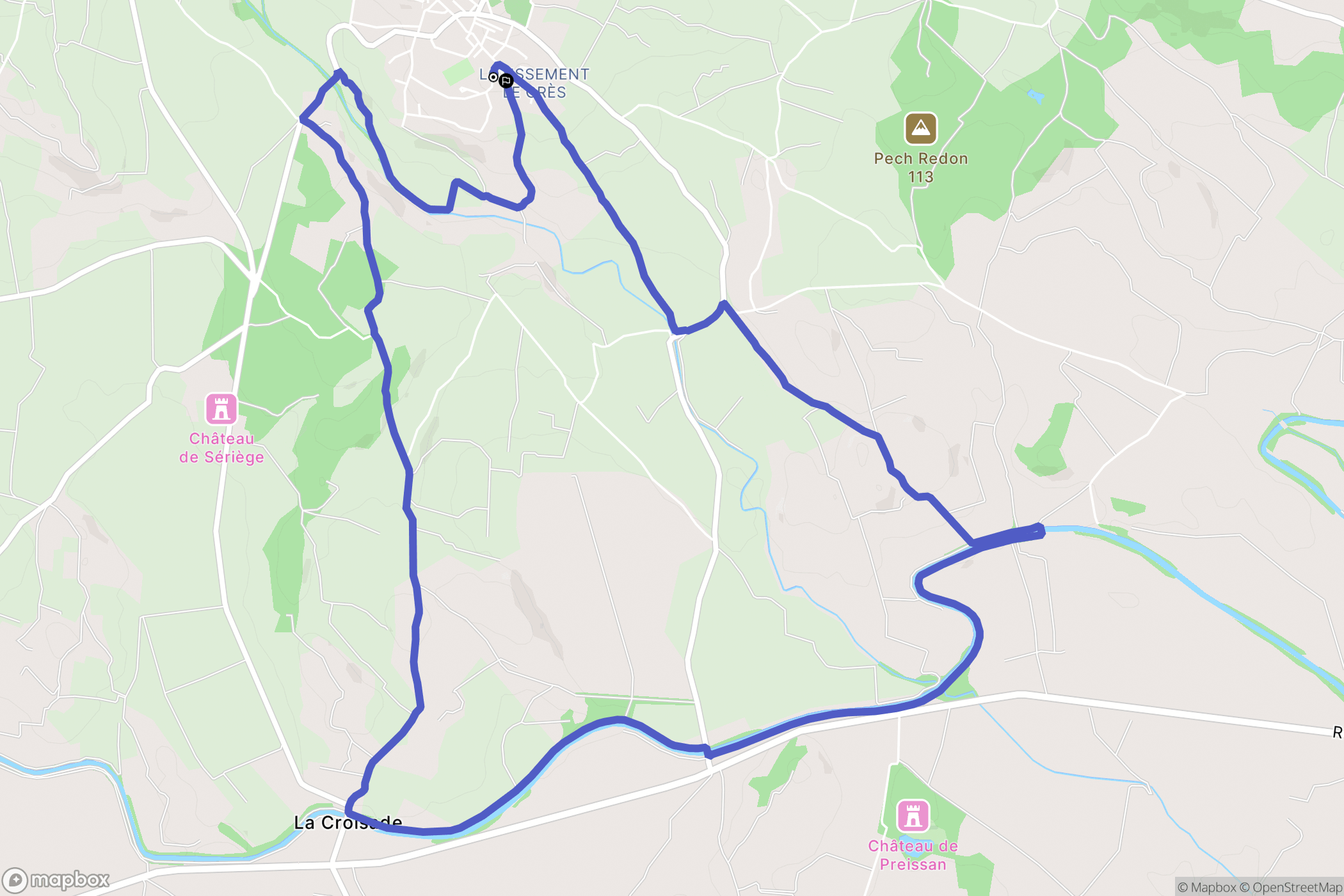 Quarante : carte du parcours de randonnée - France