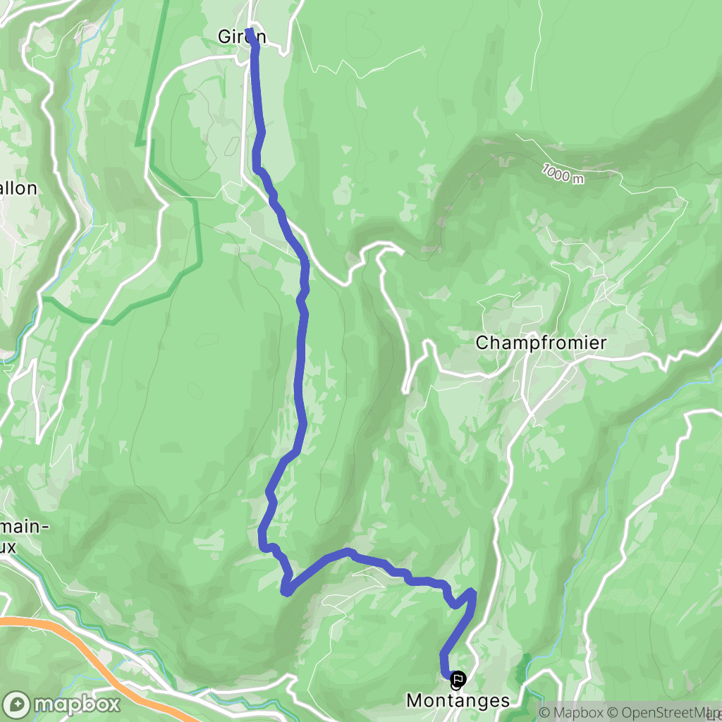 Montanges : carte du parcours de randonnée - France
