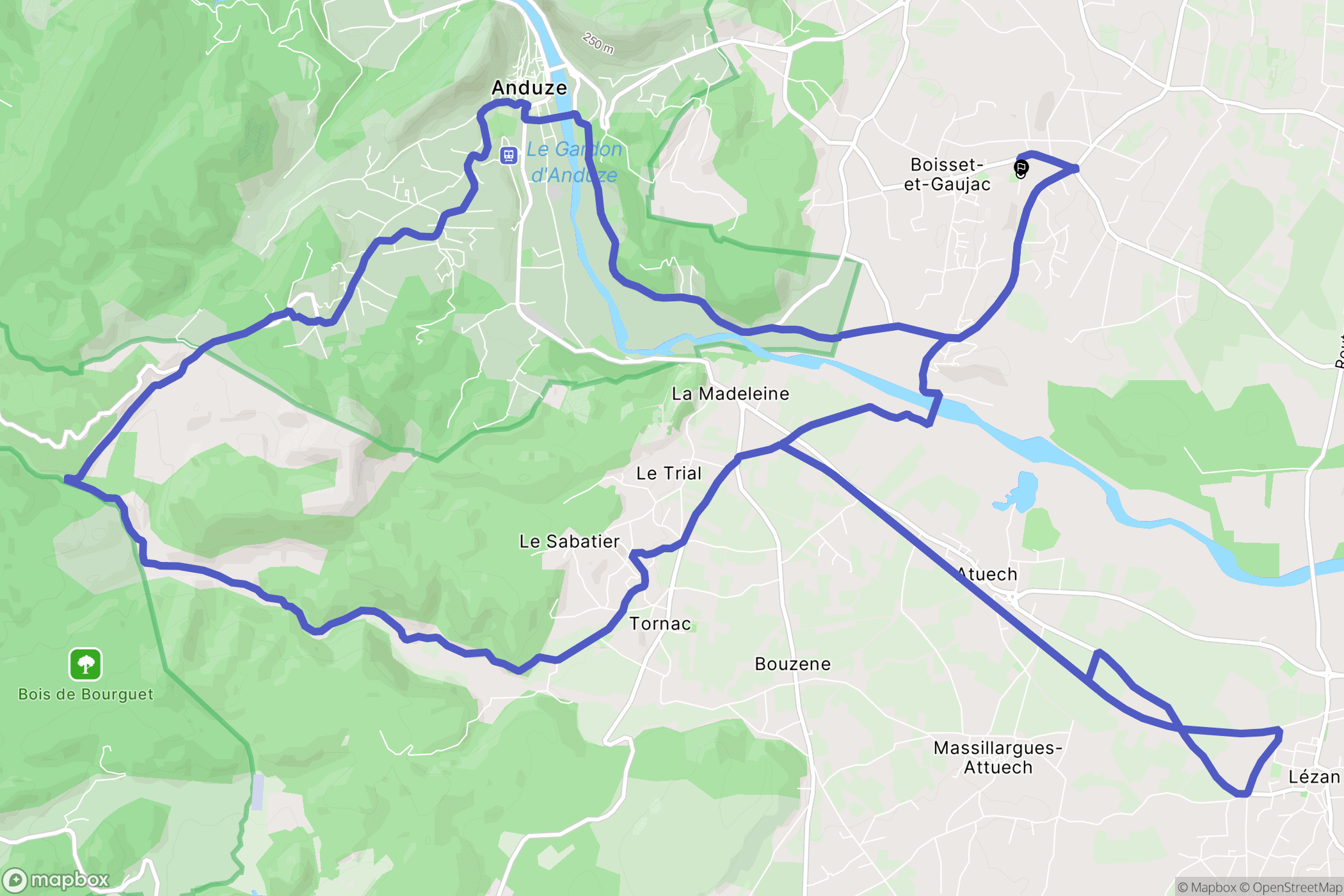 Boisset et Gaujac : carte du parcours de randonnée - France