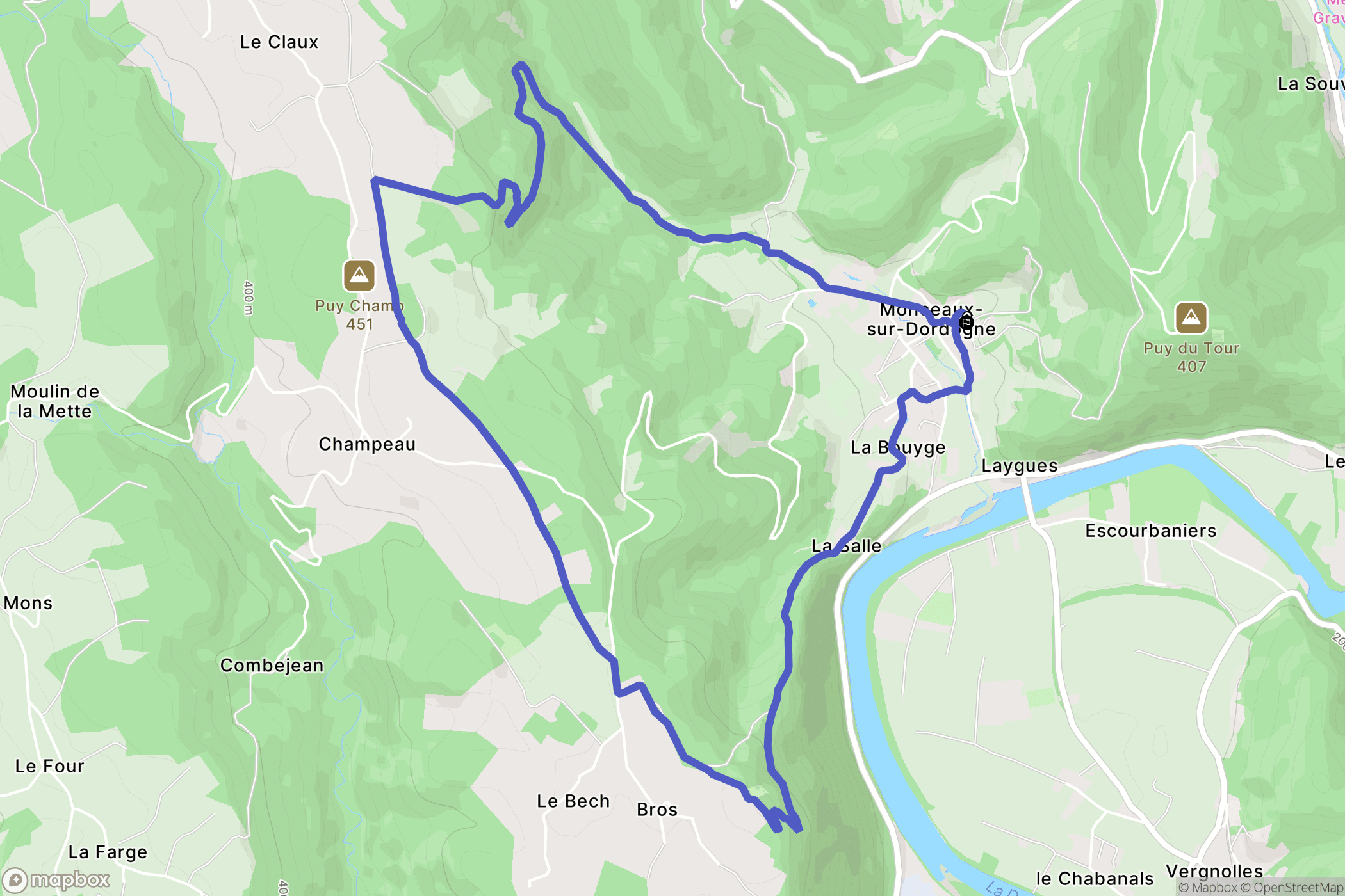 Monceaux-sur-Dordogne : carte du parcours de randonnée - France
