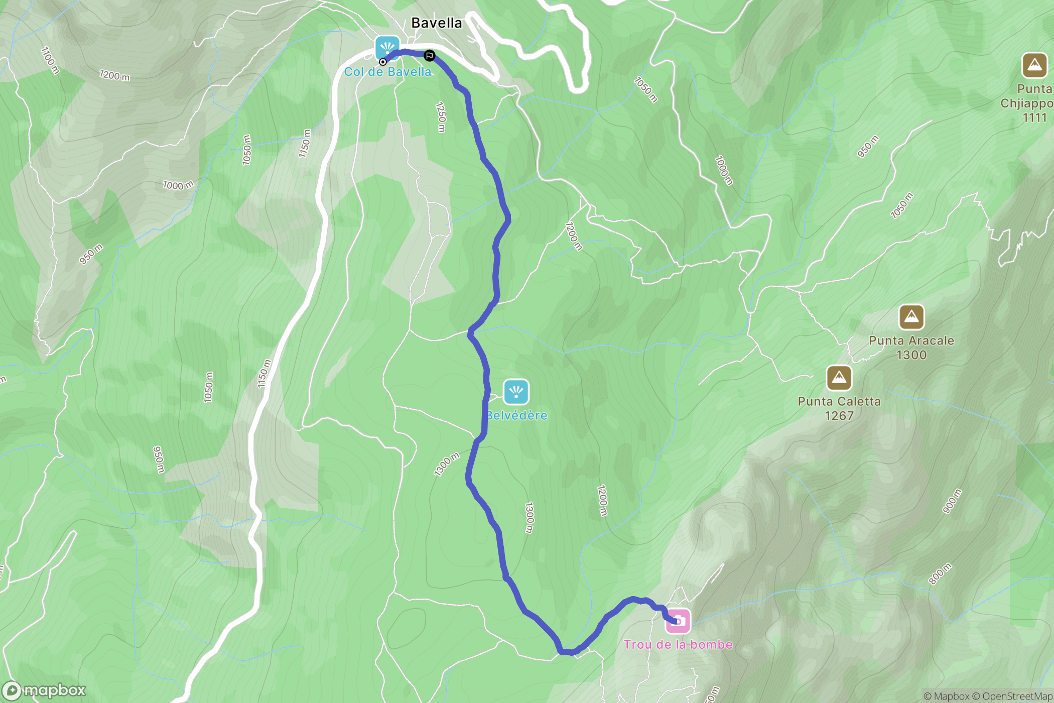 Quenza : carte du parcours de randonnée - France