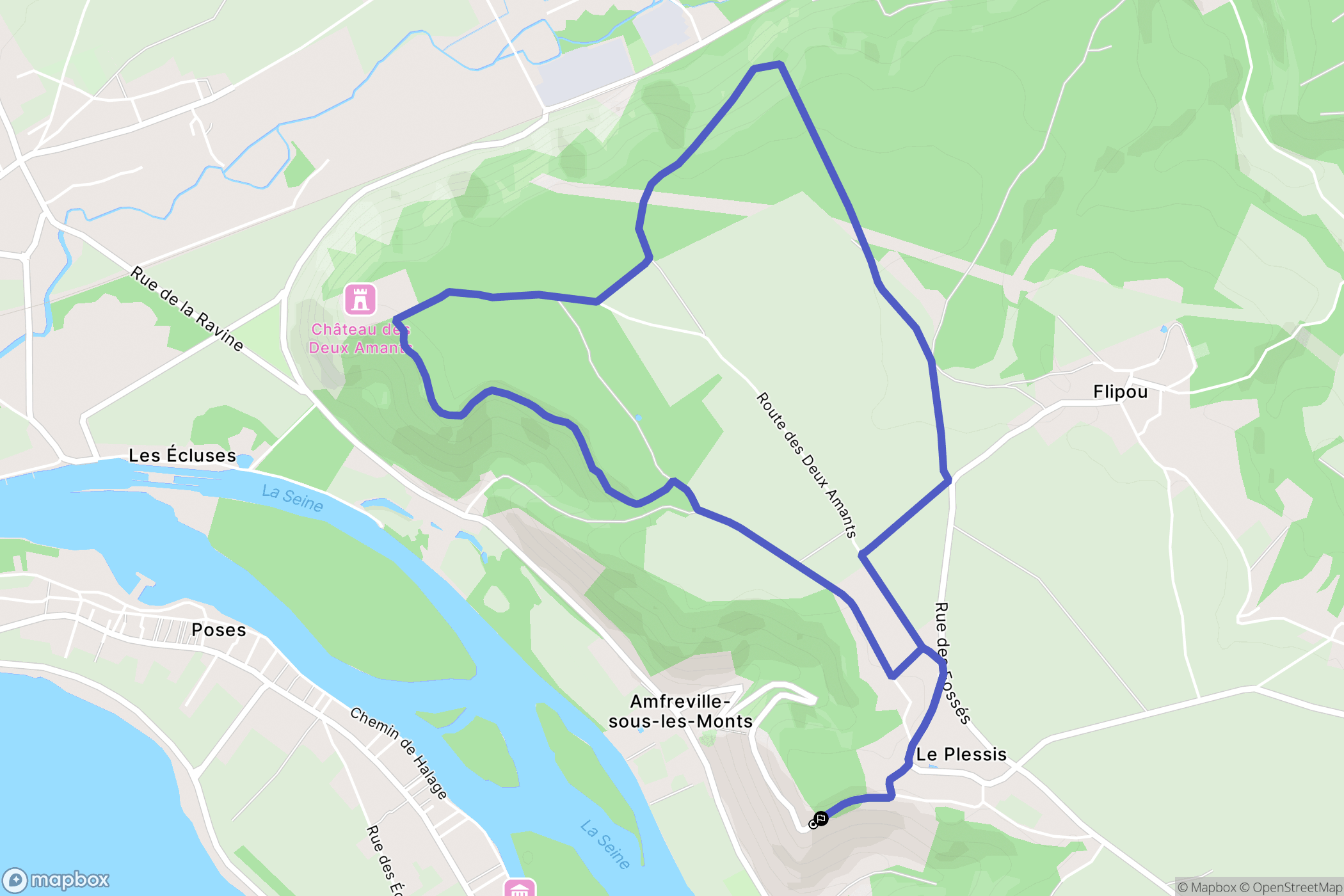 Amfreville-sous-les-Monts : carte du parcours de randonnée - France
