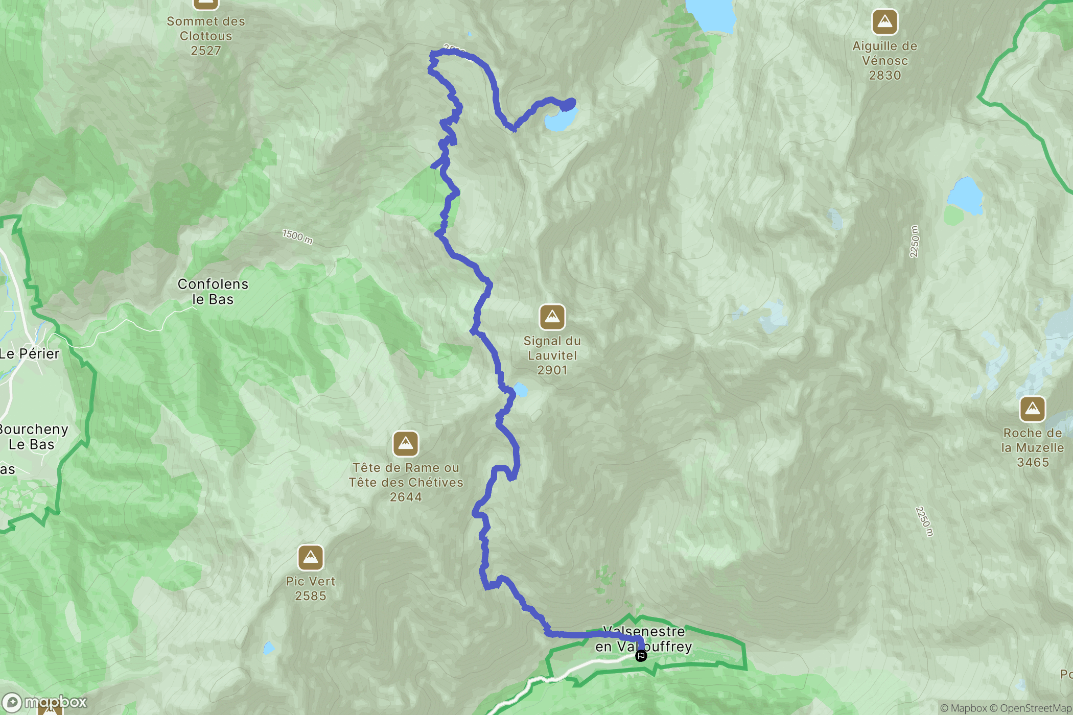 Valjouffrey : carte du parcours de randonnée - France